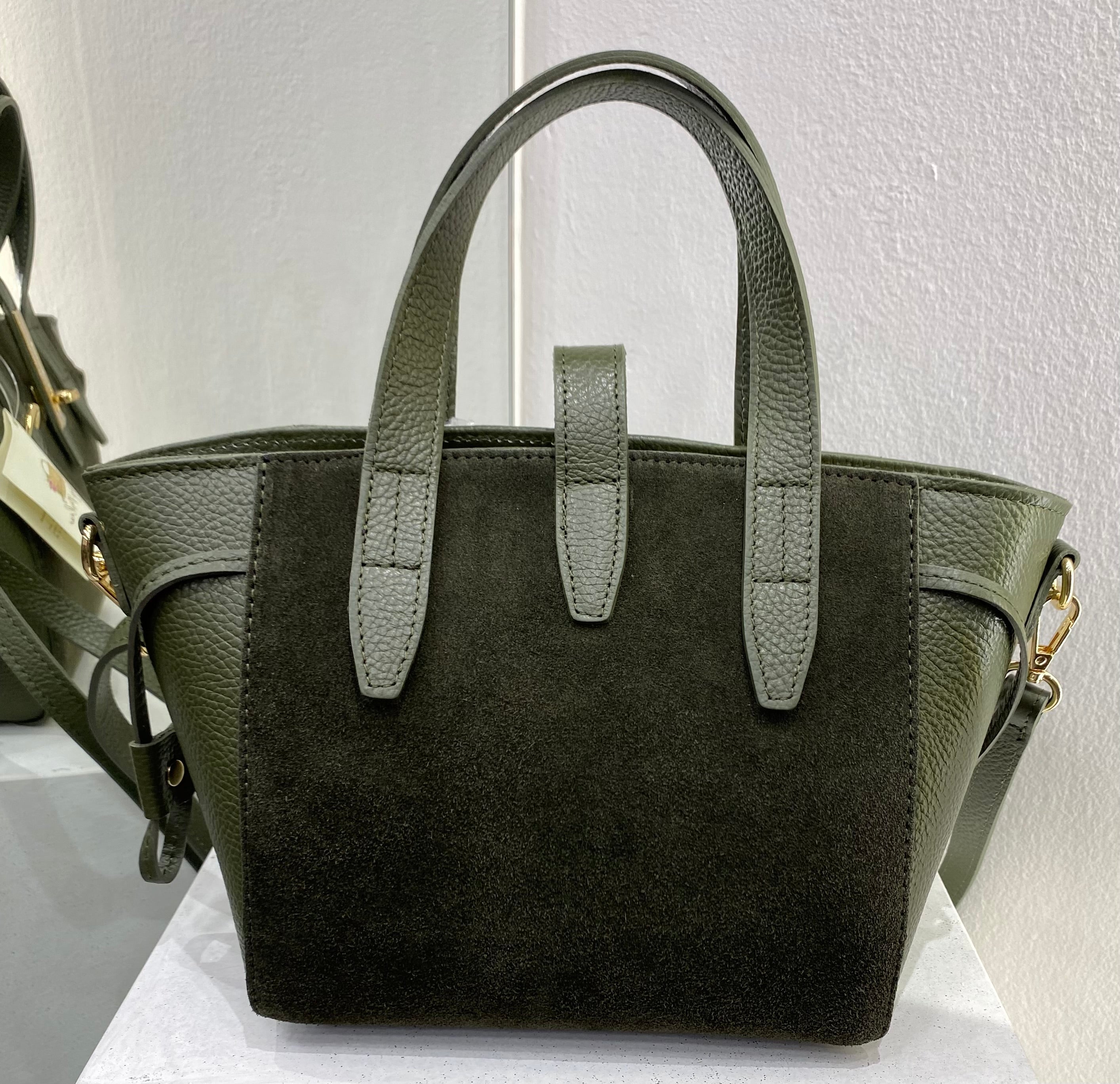 ERREBI - BORSA PELLE/CAMOSCIO COLORI CIOCCOLATO E VERDE