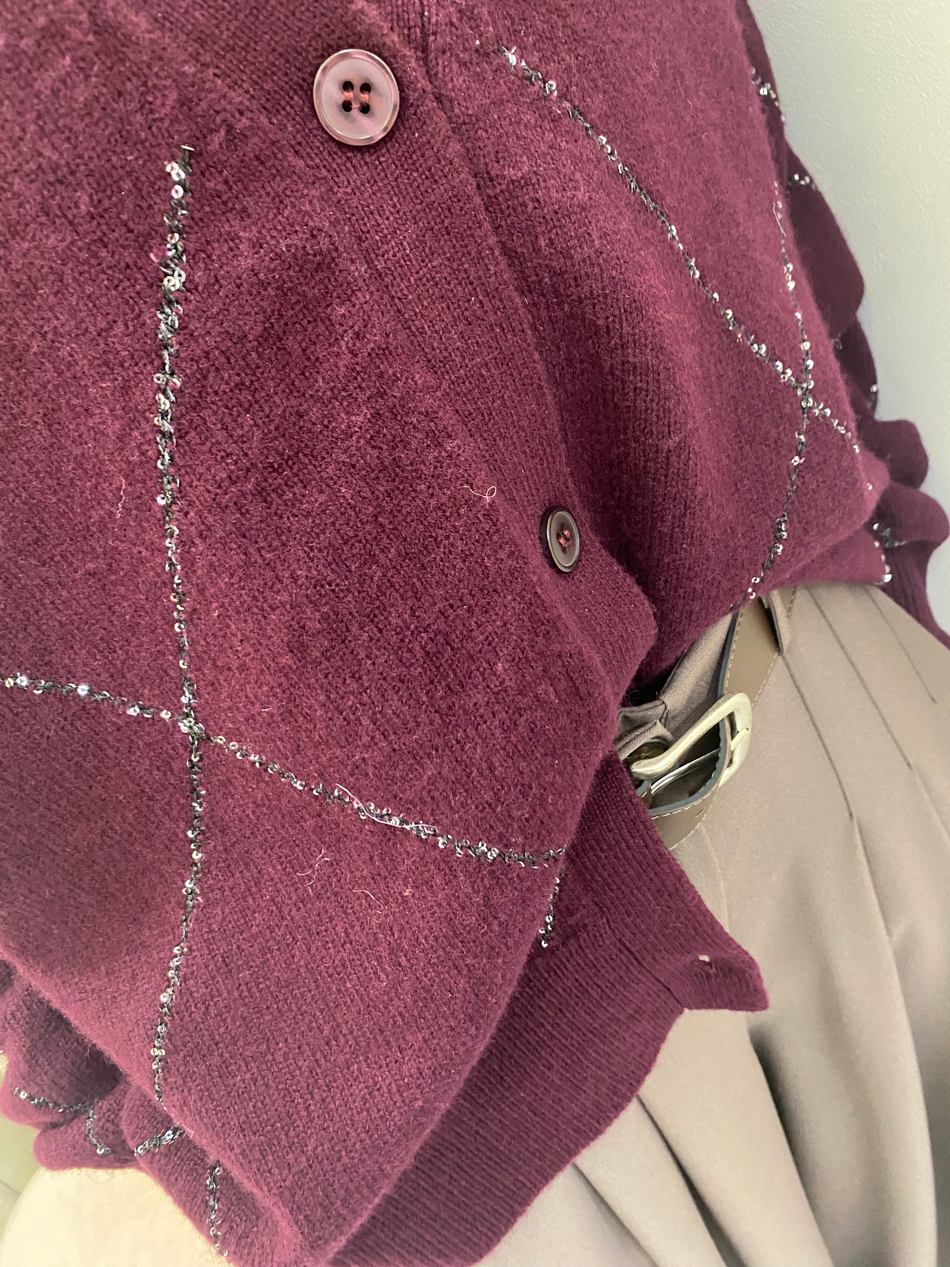 VICOLO - CARDIGAN BORDEAUX CON MOTIVO PAILETTES