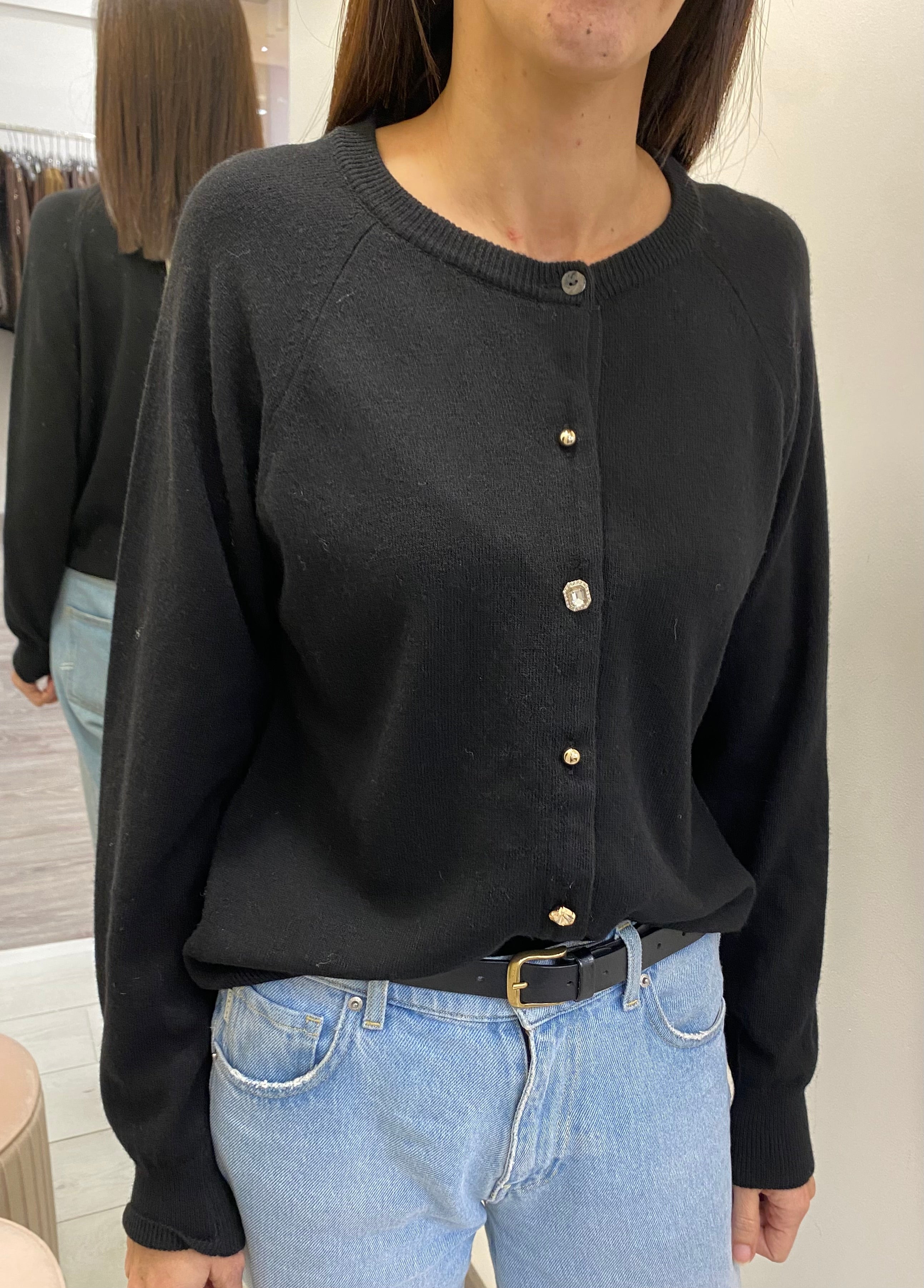 VICOLO - CARDIGAN MARRONE CON BOTTONI GIOIELLÒ