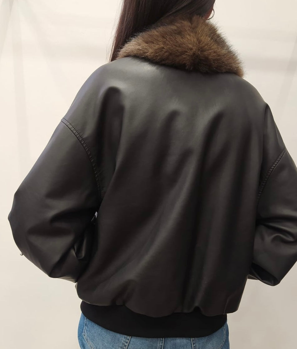 SOUVENIR - BOMBER PELLE CON ECOPELLICCIA E SWAROVSKI