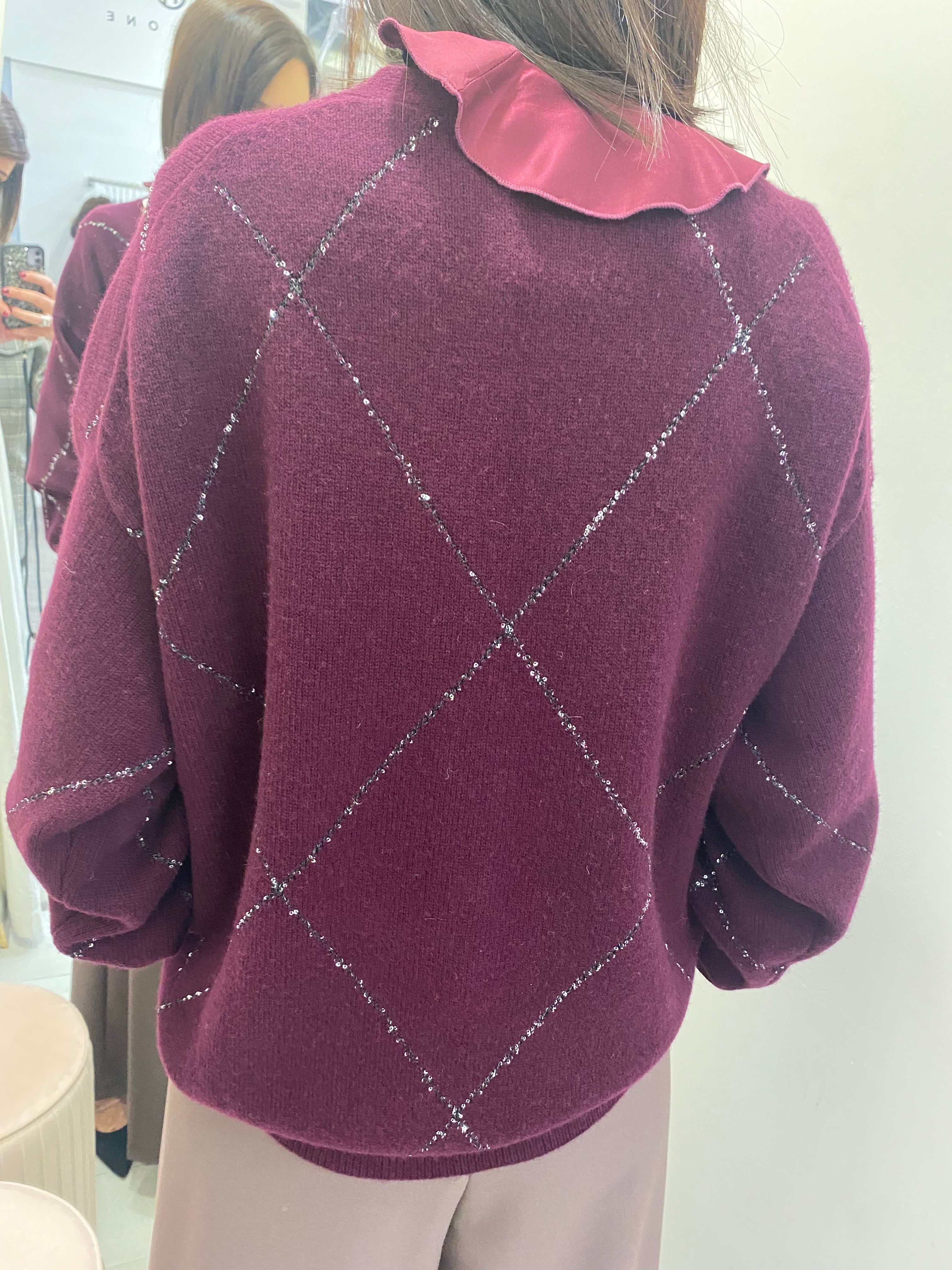 VICOLO - CARDIGAN BORDEAUX CON MOTIVO PAILETTES