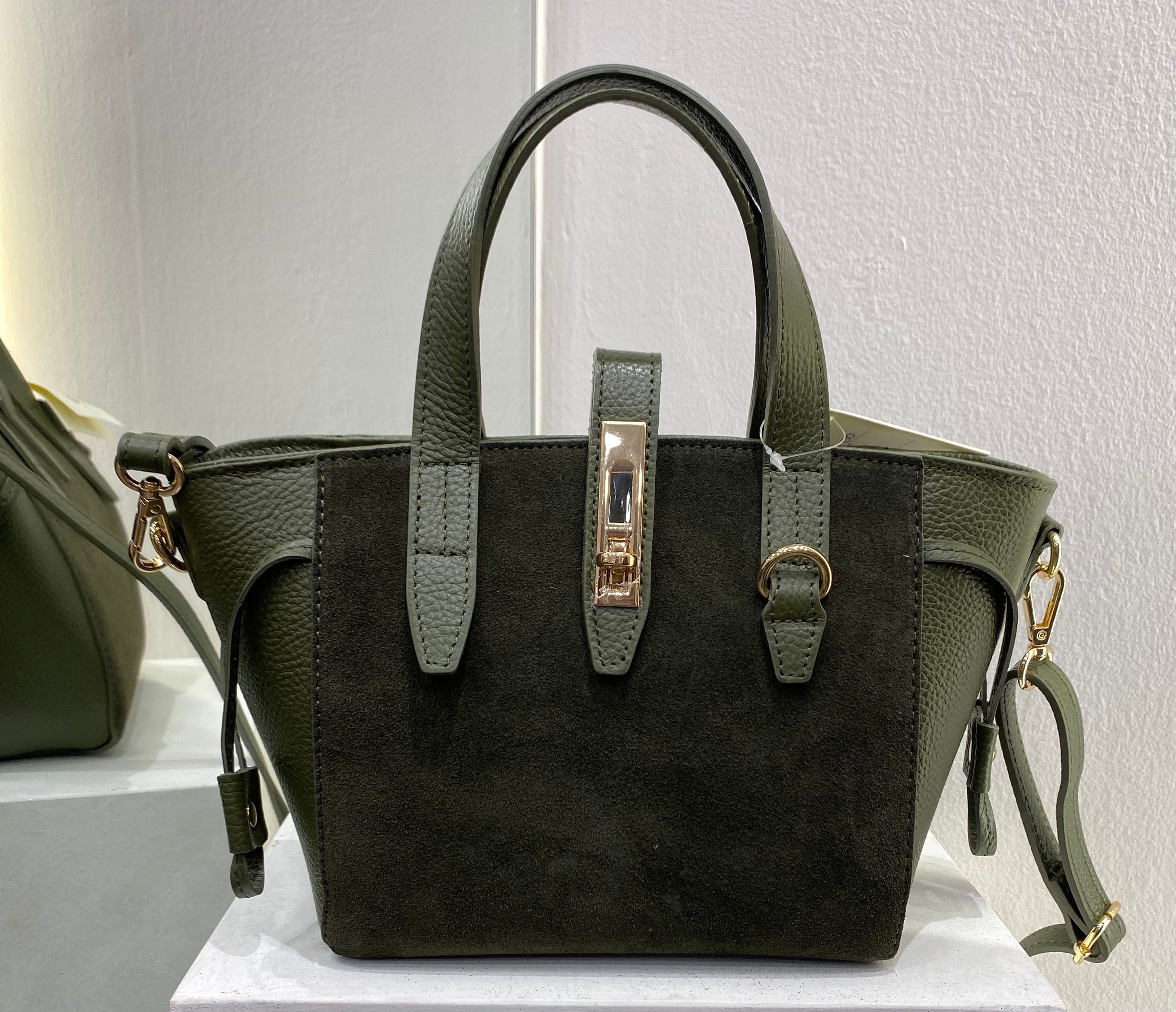 ERREBI - BORSA PELLE/CAMOSCIO COLORI CIOCCOLATO E VERDE