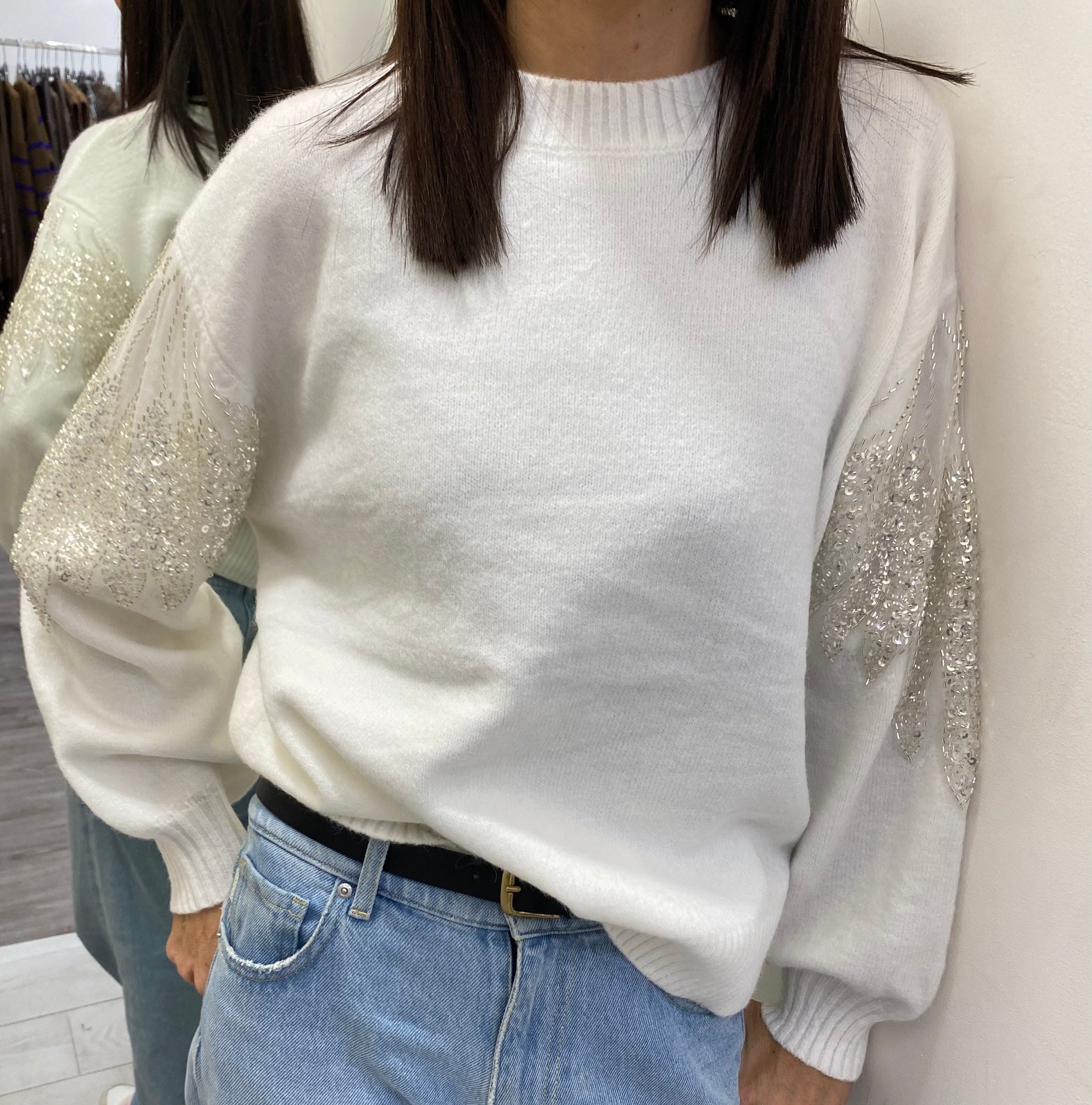 HAVEONE - MAGLIA CON APPLICAZIONI PAILETTES SULLE MANICHE