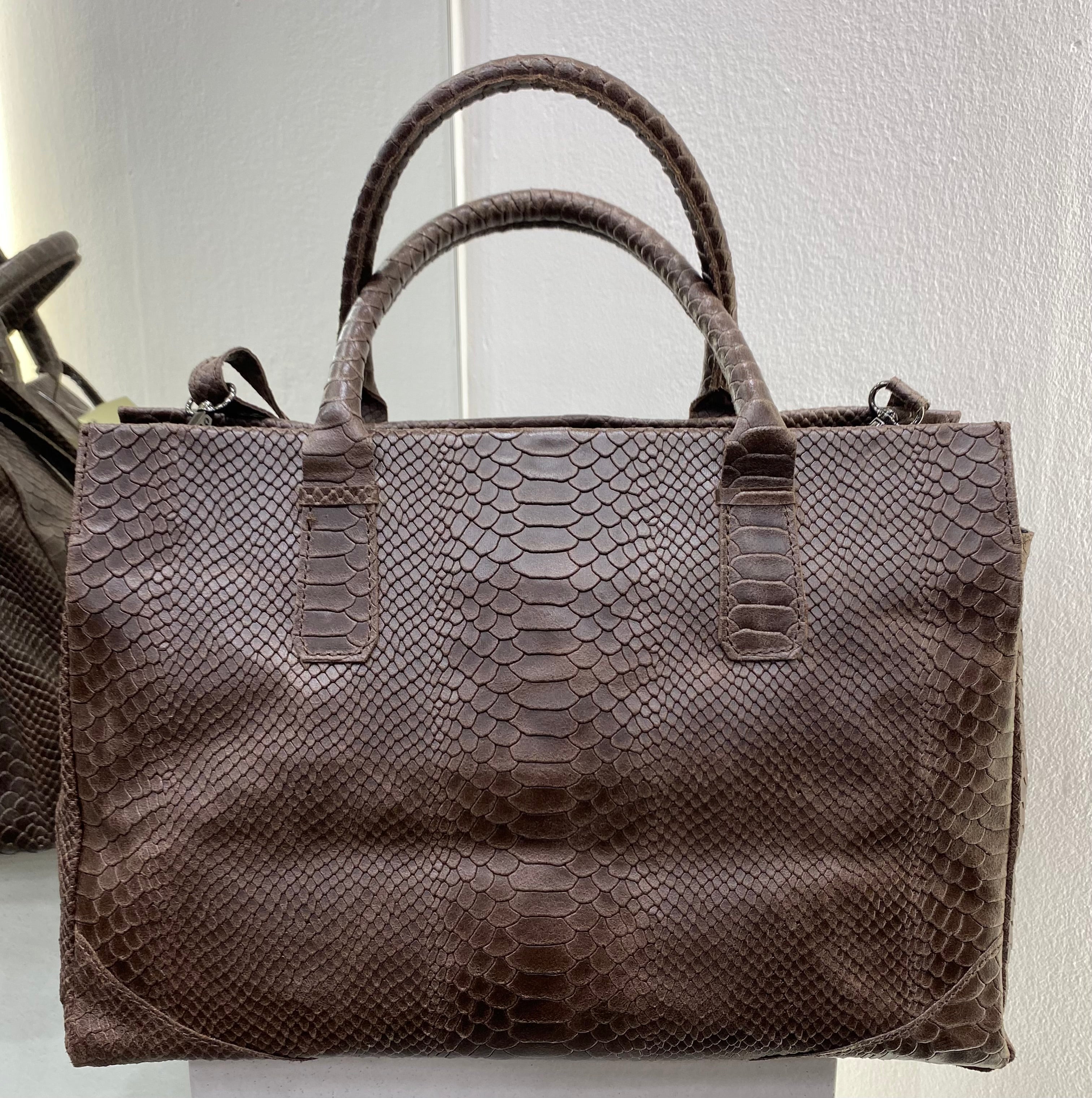 ERREBI - BORSA MARRONE STAMPA PITONE CON TRACOLLA