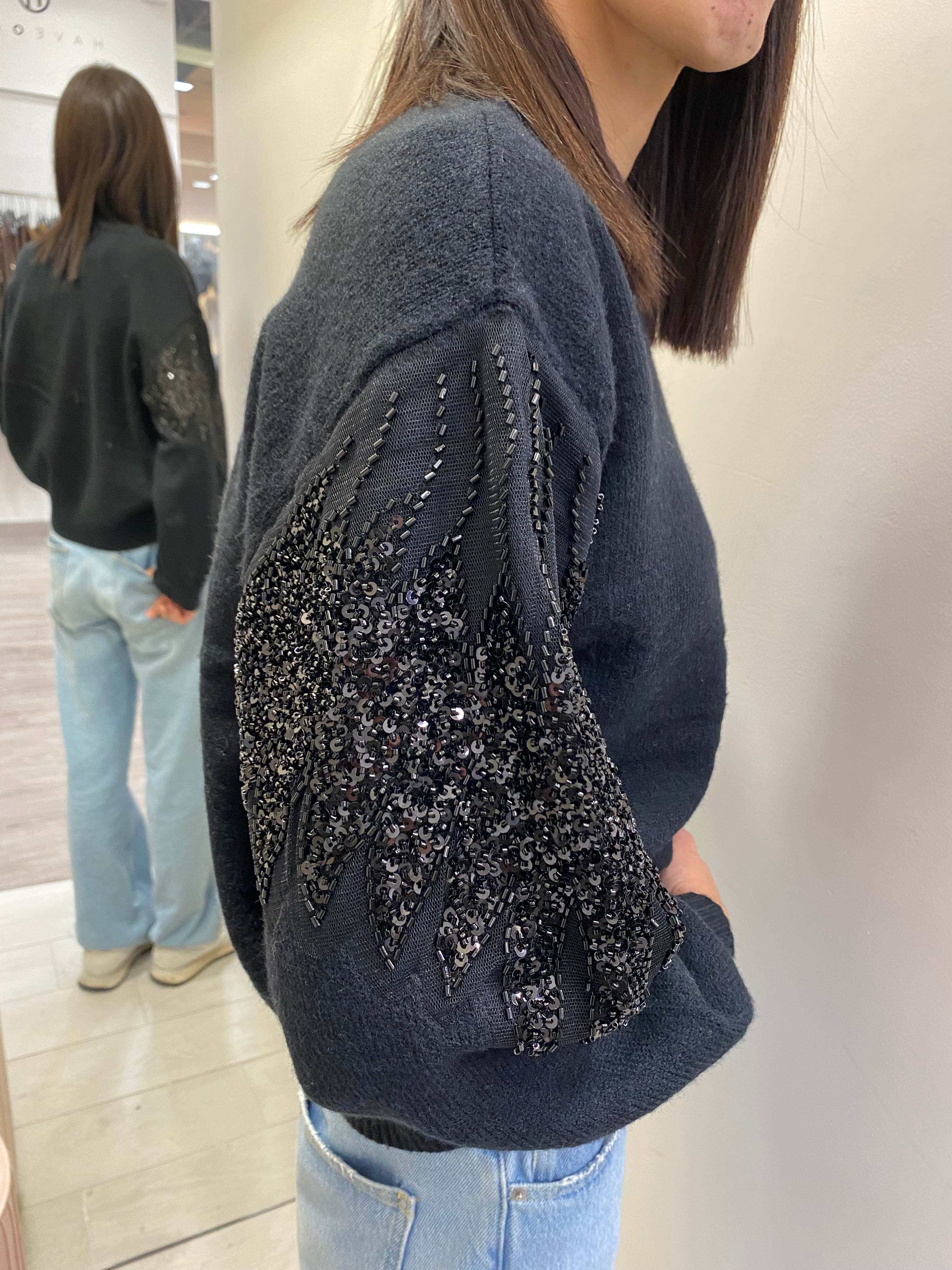 HAVEONE - MAGLIA CON APPLICAZIONI PAILETTES SULLE MANICHE