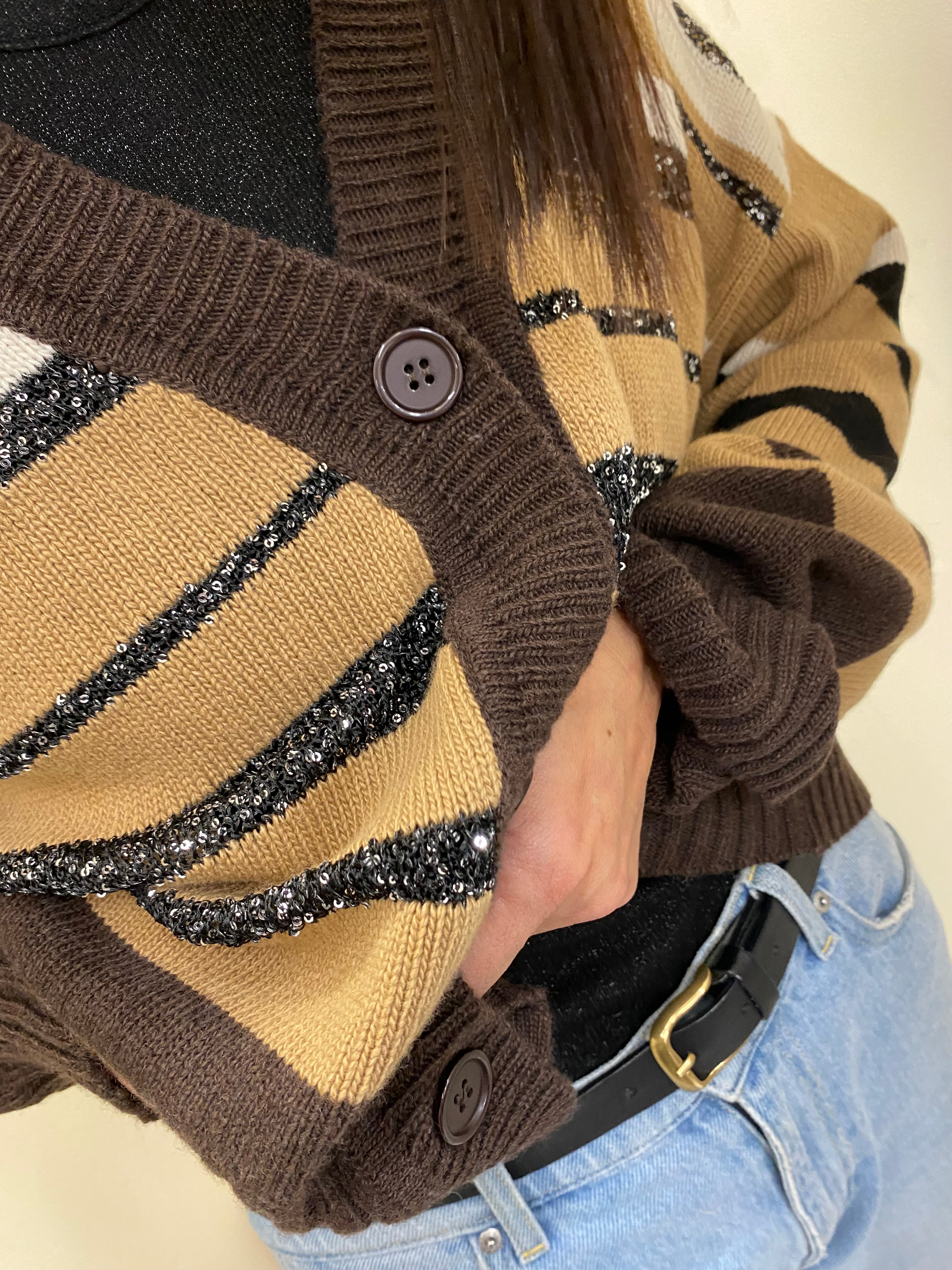 ANGELA DEVIS - CARDIGAN A RIGHE CON INSERTI PAILETTES