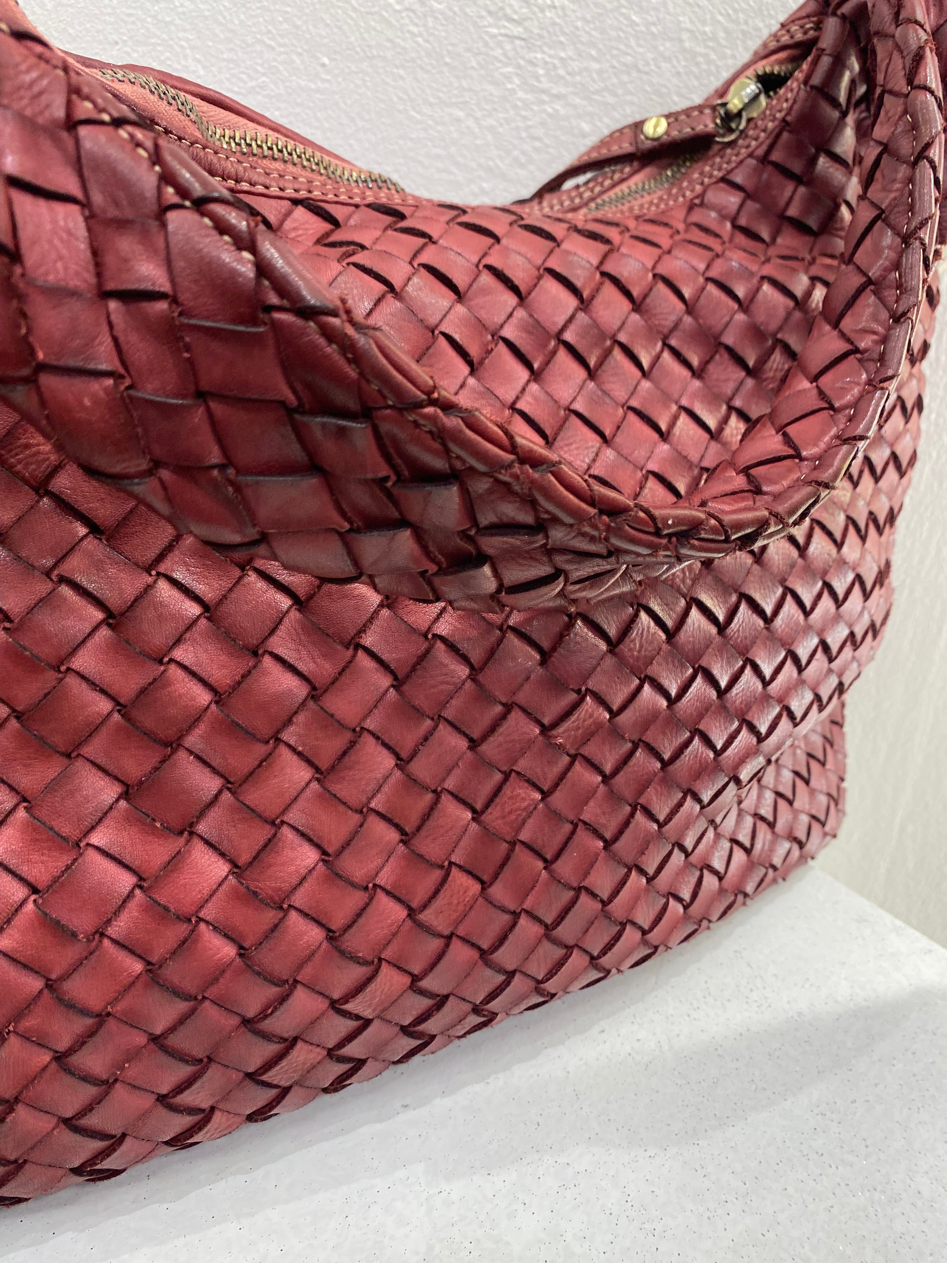 ERREBI - BORSA PELLE INTRECCIATA BORDEAUX