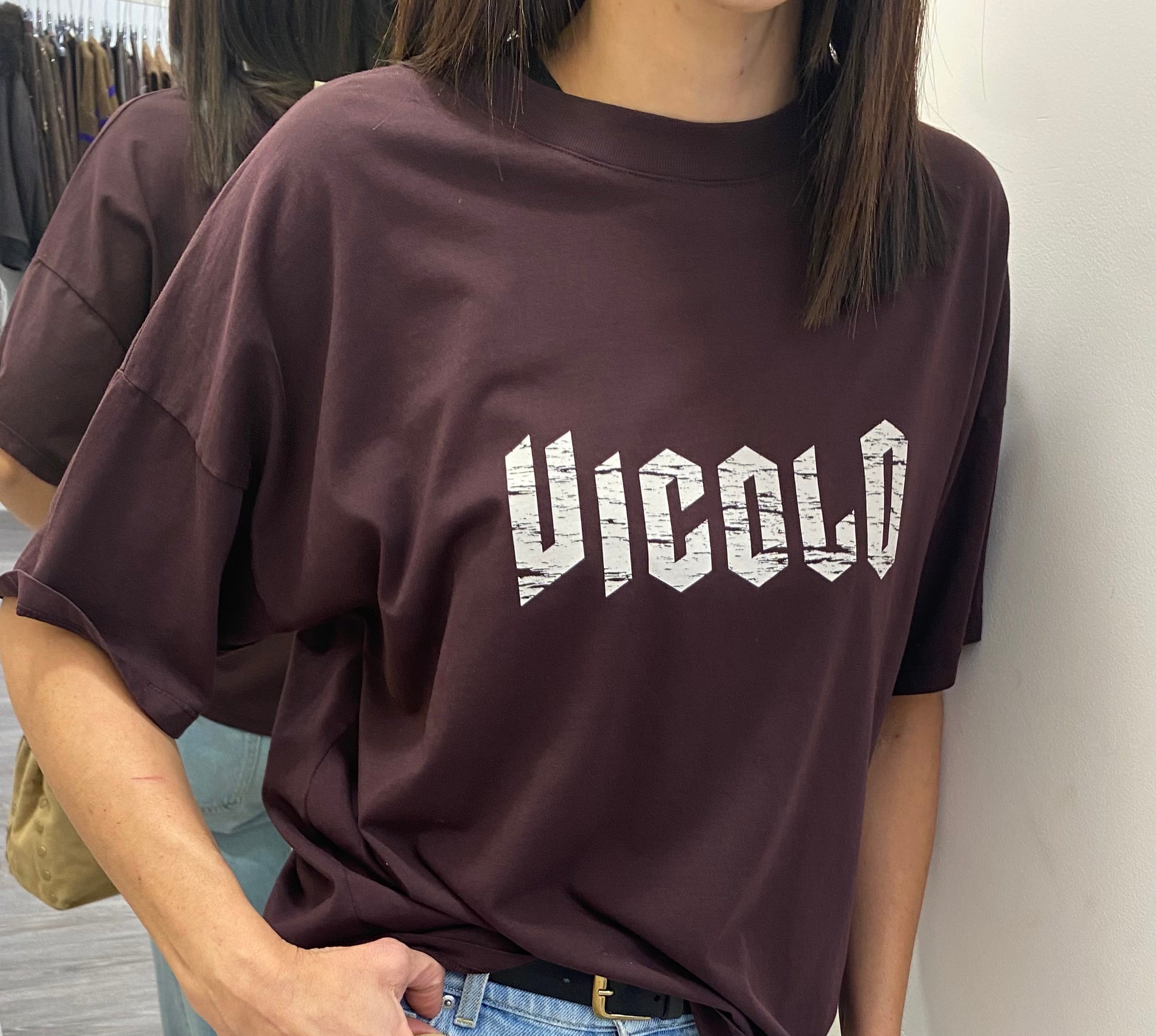 VICOLO - T-SHIRT PRUGNA CON LOGO