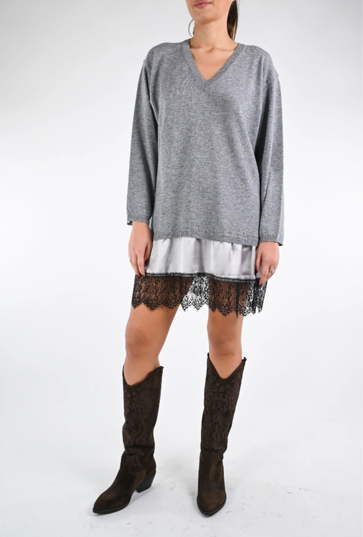 VICOLO - ABITO IN MAGLIA CON BALZA SATIN+PIZZO