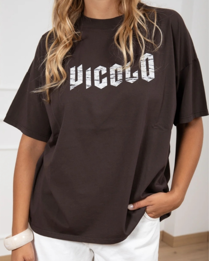 VICOLO - T-SHIRT CIOCCOLATO CON STAMPA
