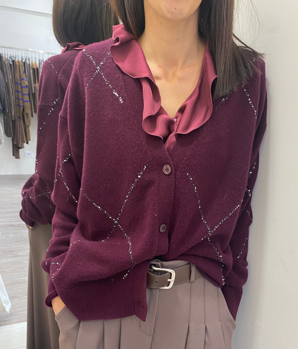 VICOLO - CARDIGAN BORDEAUX CON MOTIVO PAILETTES