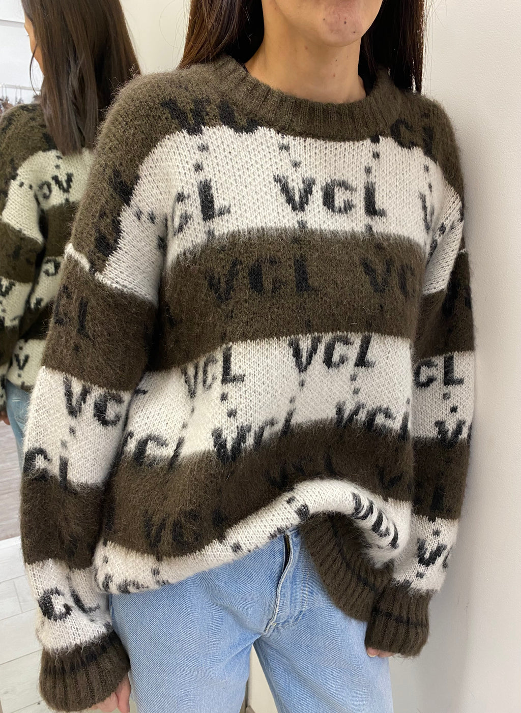 VICOLO - MAGLIONE VCL A RIGHE PANNA E MARRONE