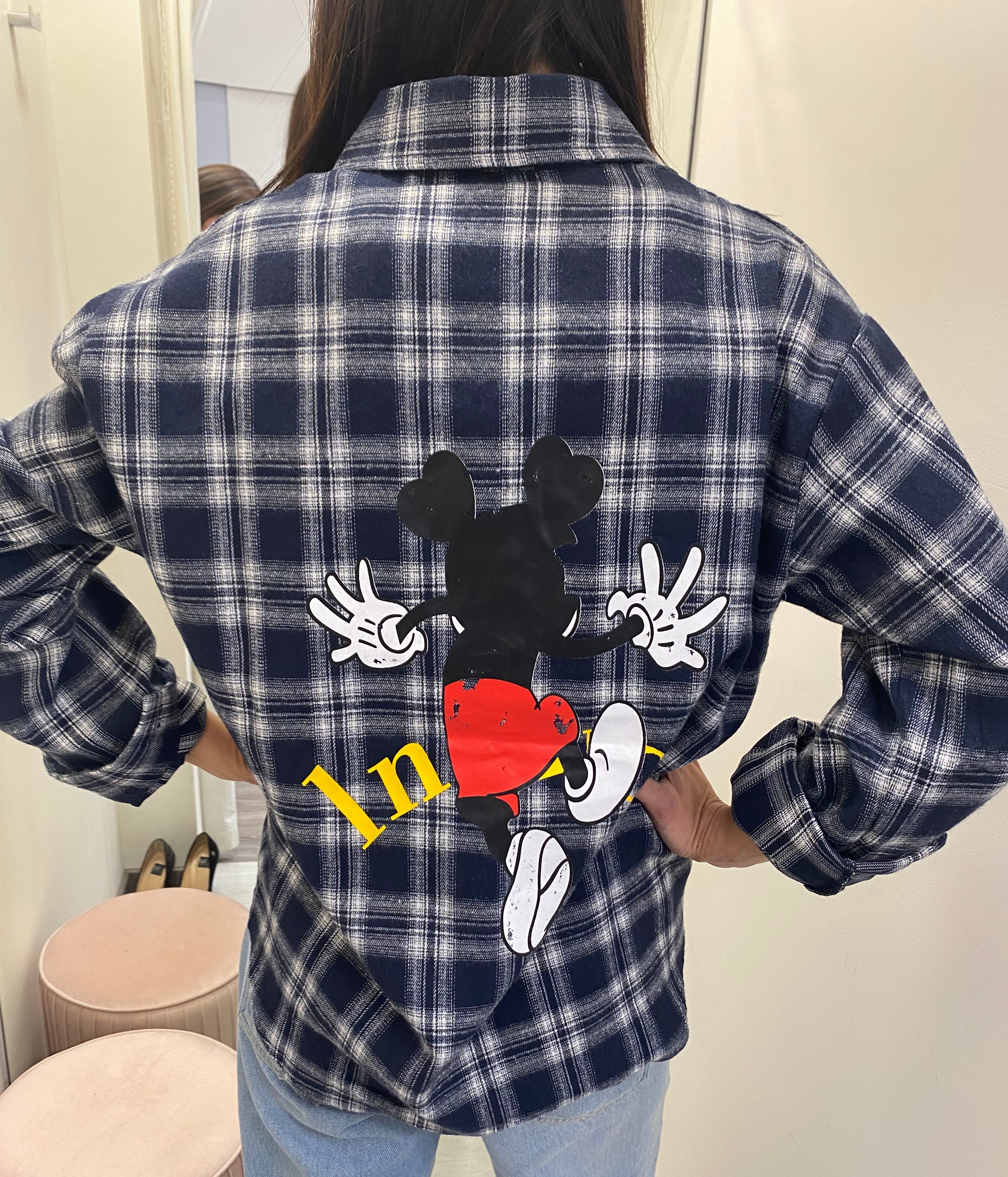 ERREBI - CAMICIA QUADRI CON STAMPA MOUSE