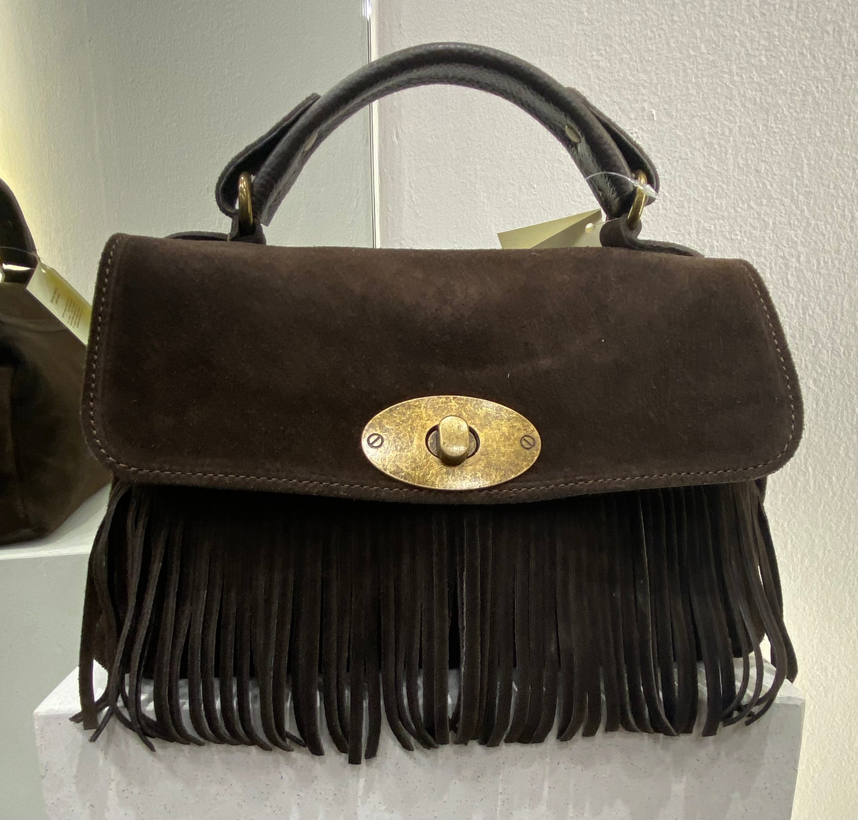 ERREBI - BORSA CAMOSCIO E FRANGE COLORI CIOCCOLATO E CUOIO