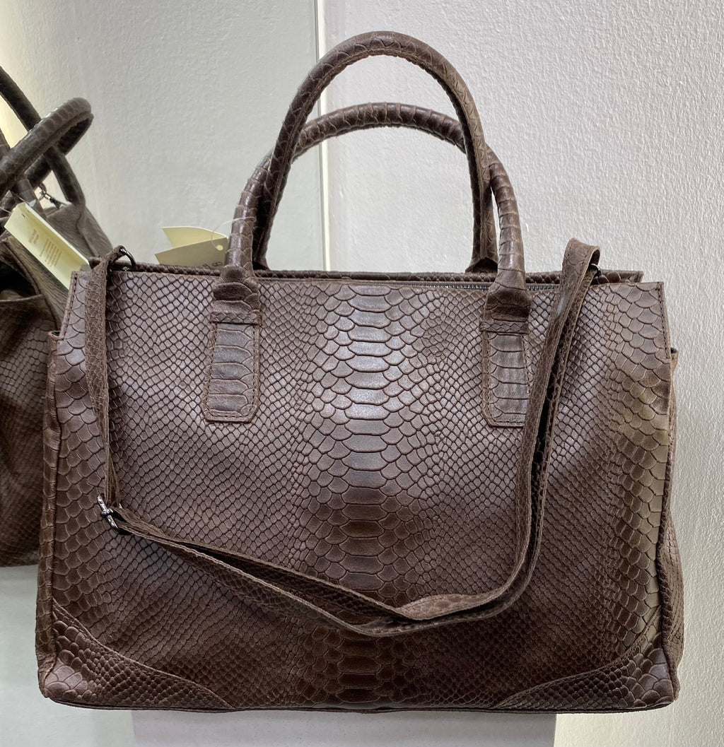 ERREBI - BORSA MARRONE STAMPA PITONE CON TRACOLLA