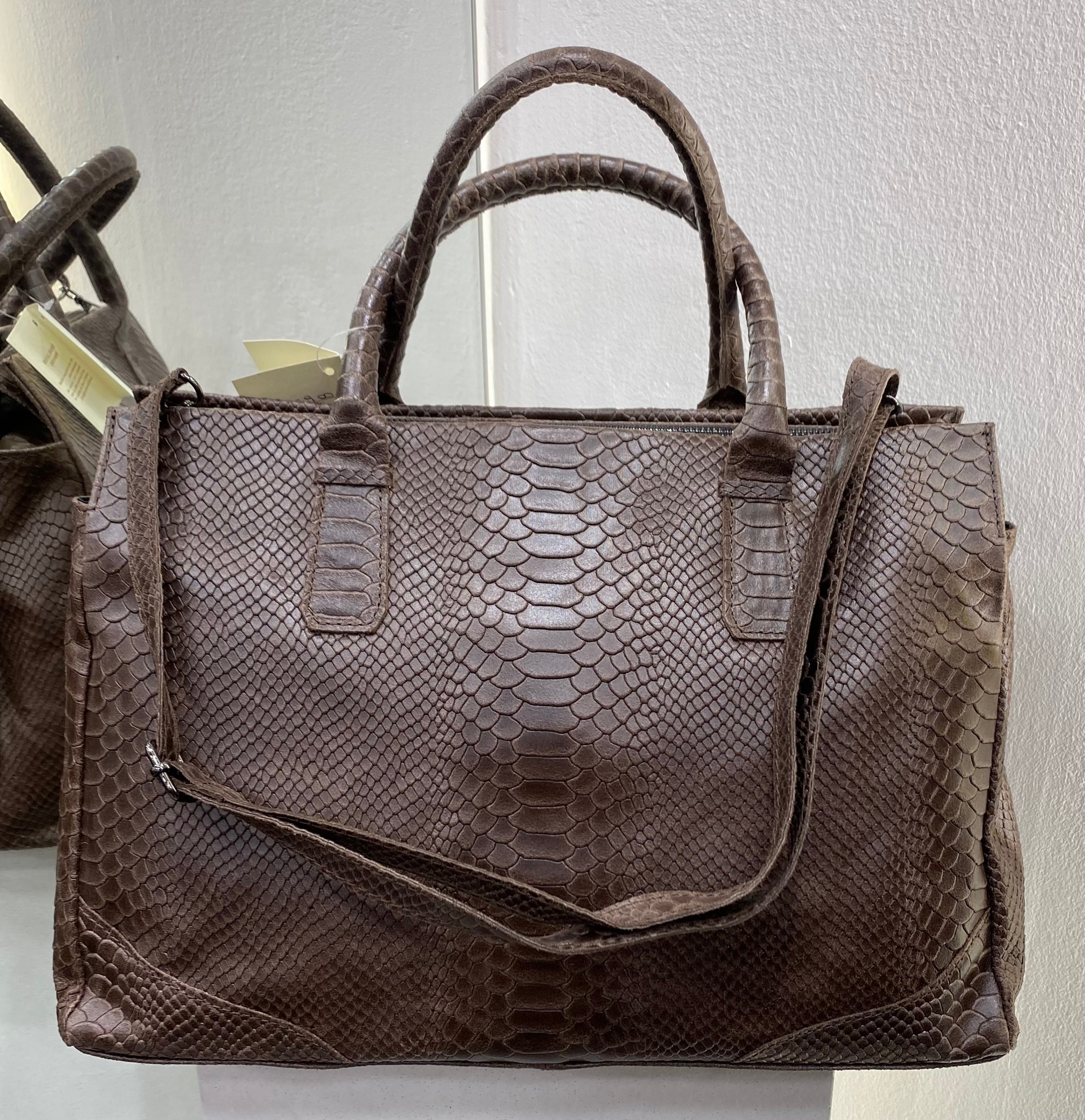 ERREBI - BORSA MARRONE STAMPA PITONE CON TRACOLLA