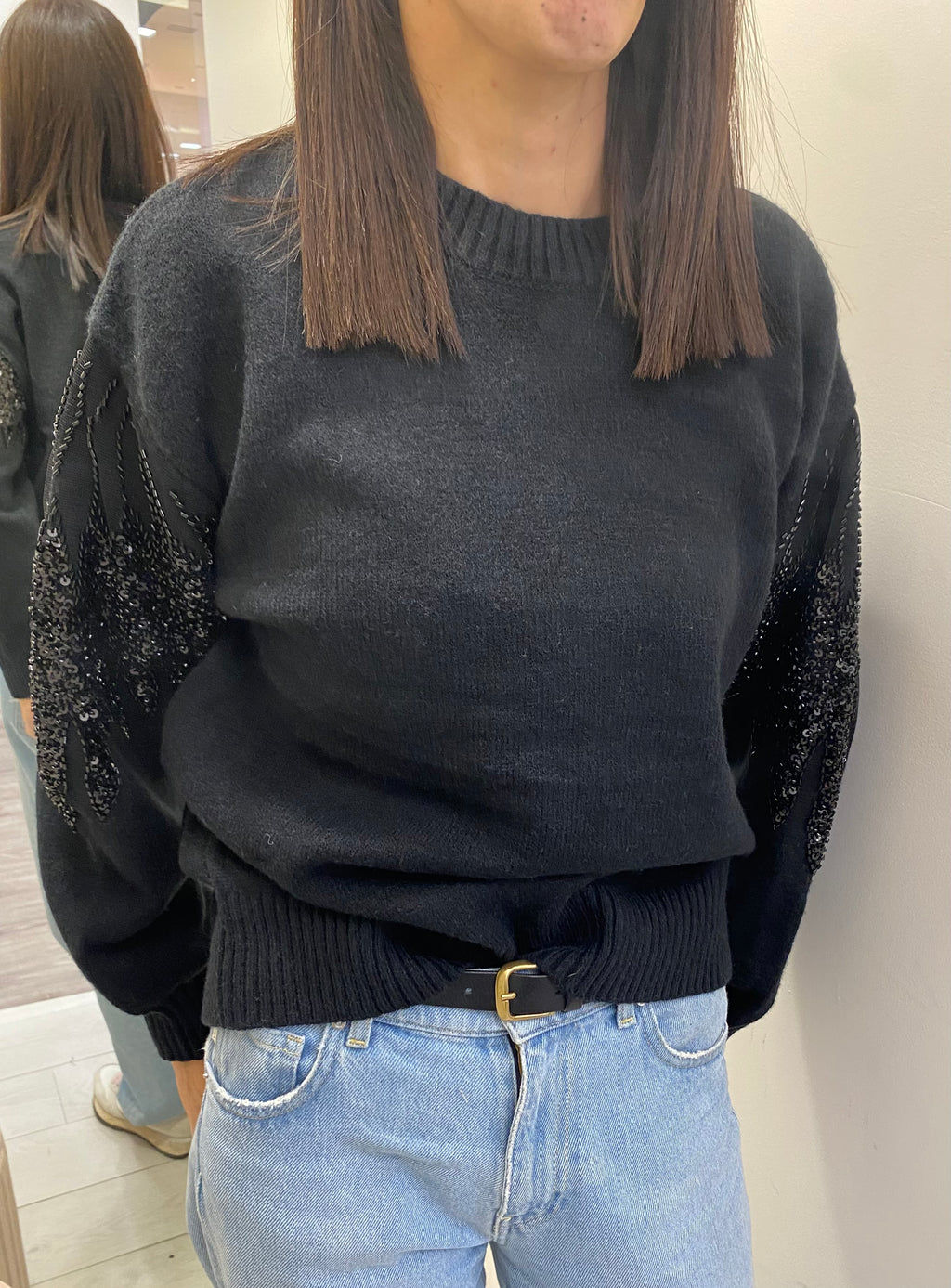 HAVEONE - MAGLIA CON APPLICAZIONI PAILETTES SULLE MANICHE