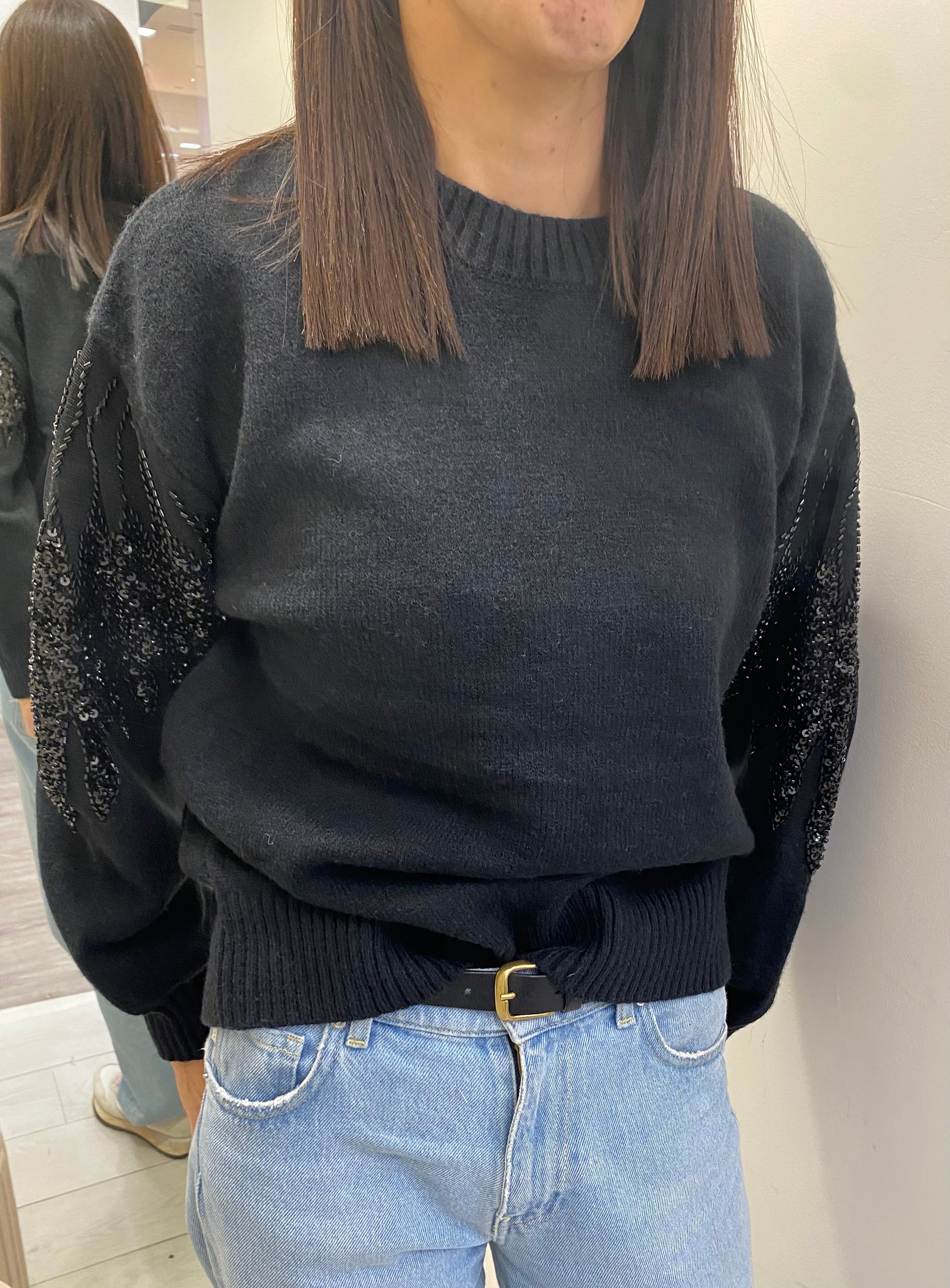 HAVEONE - MAGLIA CON APPLICAZIONI PAILETTES SULLE MANICHE