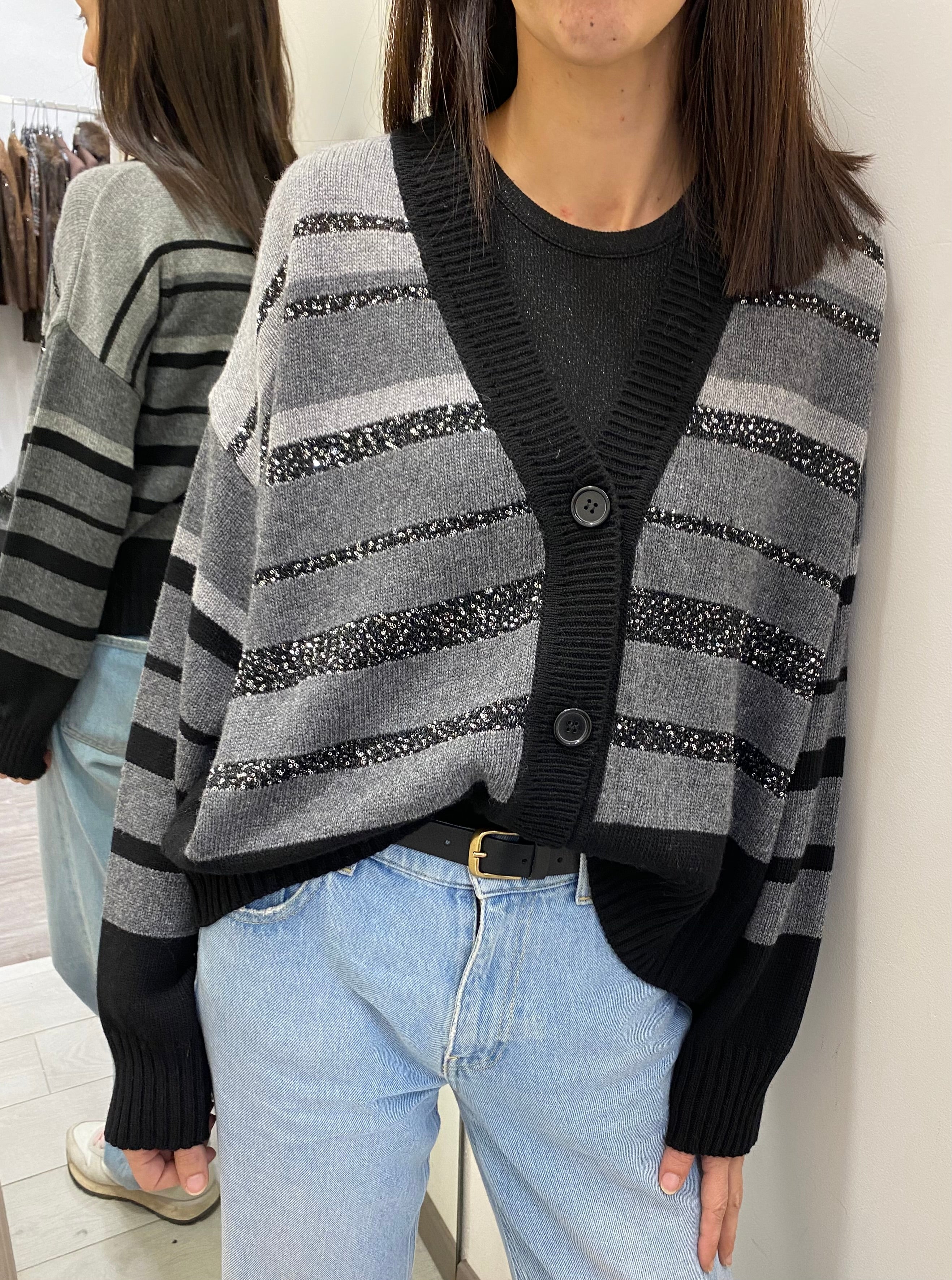 ANGELA DEVIS - CARDIGAN A RIGHE CON INSERTI PAILETTES