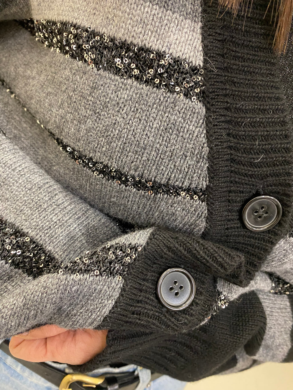 ANGELA DEVIS CARDIGAN NERO/GRIGIO CON PAILETTES