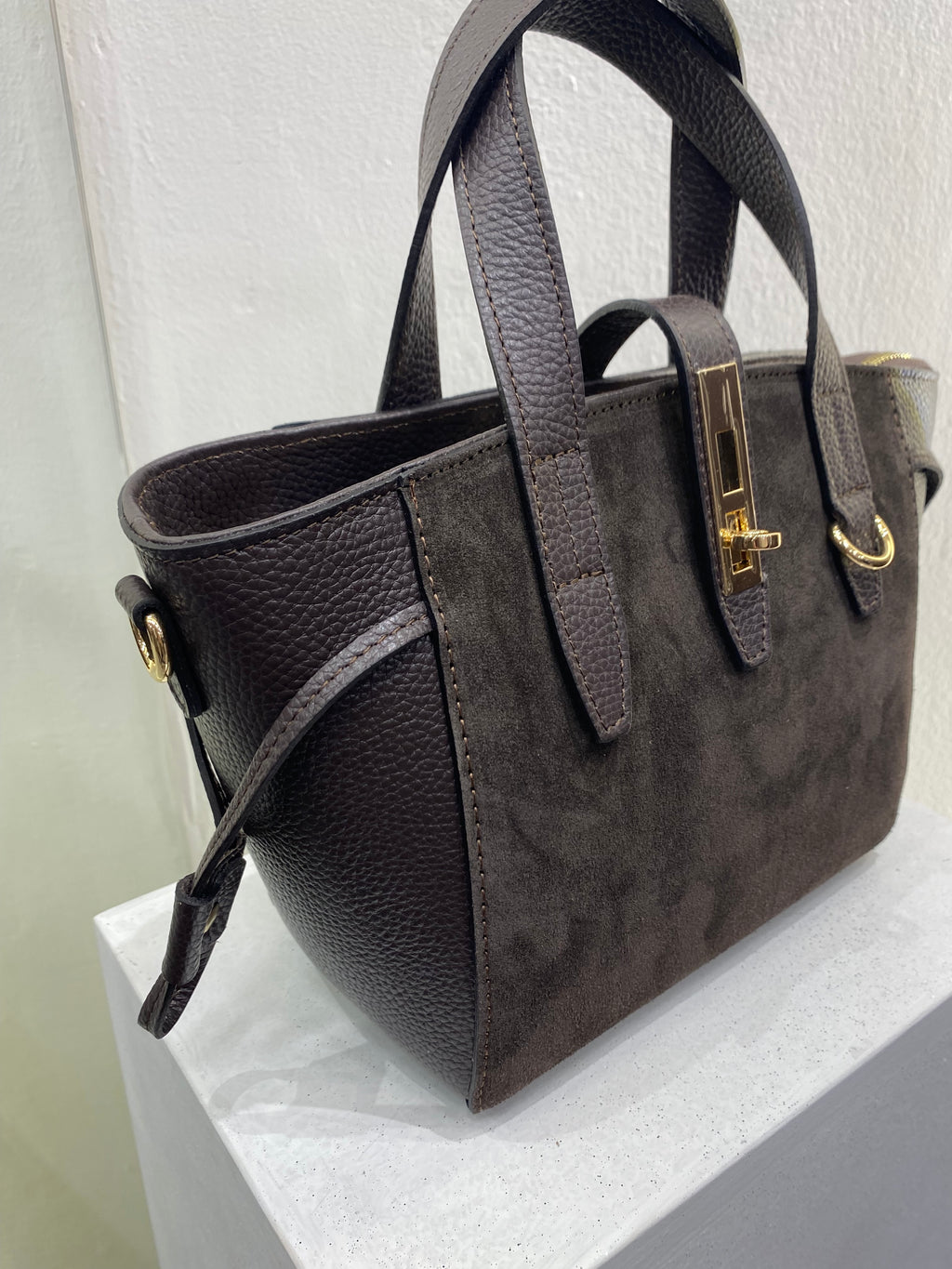 ERREBI - BORSA PELLE/CAMOSCIO COLORI CIOCCOLATO E VERDE