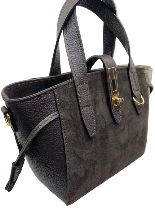 ERREBI - BORSA PELLE/CAMOSCIO COLORI CIOCCOLATO E VERDE