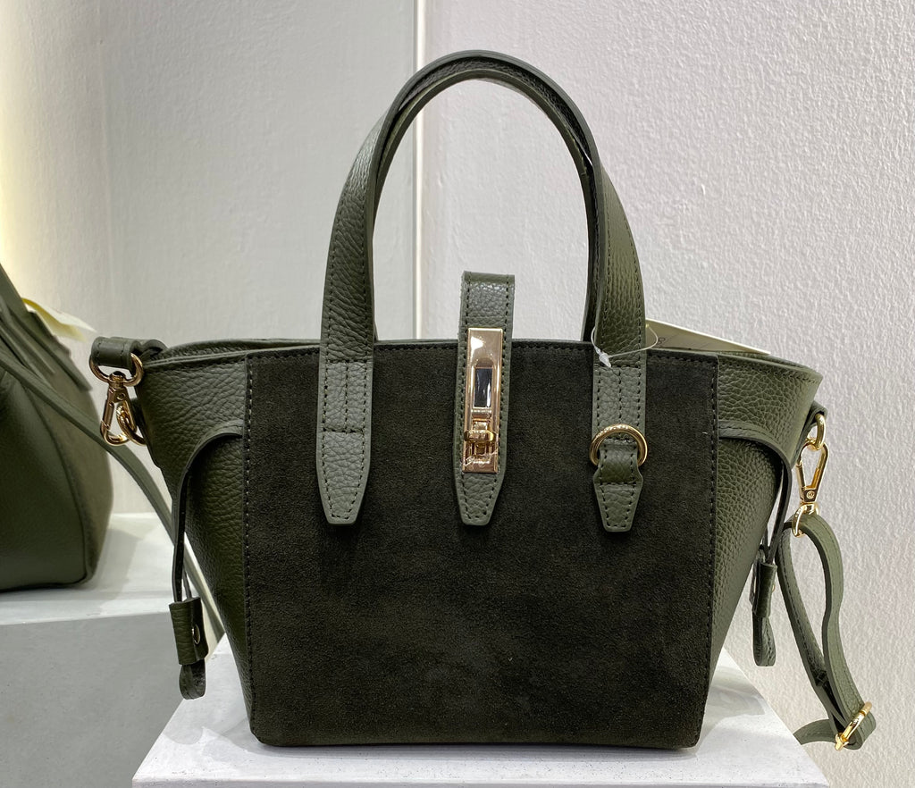 ERREBI - BORSA PELLE/CAMOSCIO COLORI CIOCCOLATO E VERDE