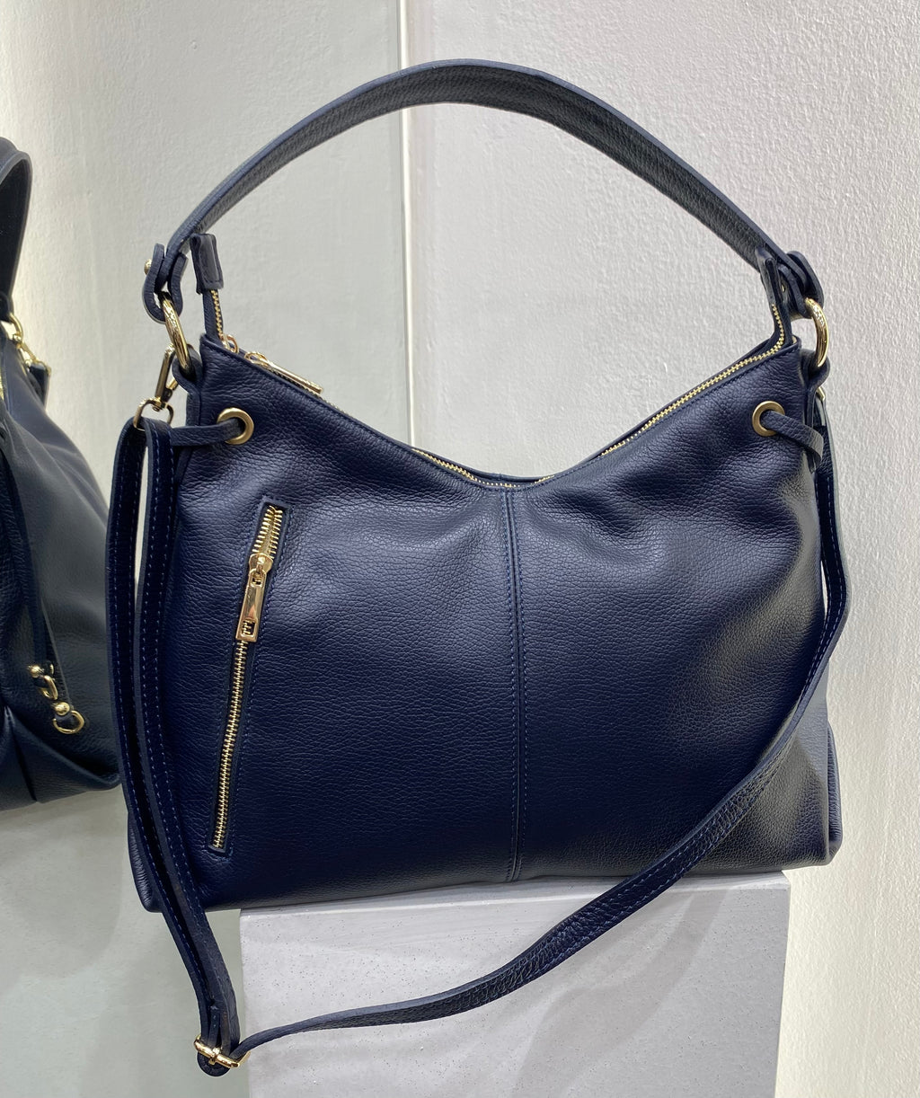 ERREBI - BORSA IN PELLE BLU CON TRACOLLA