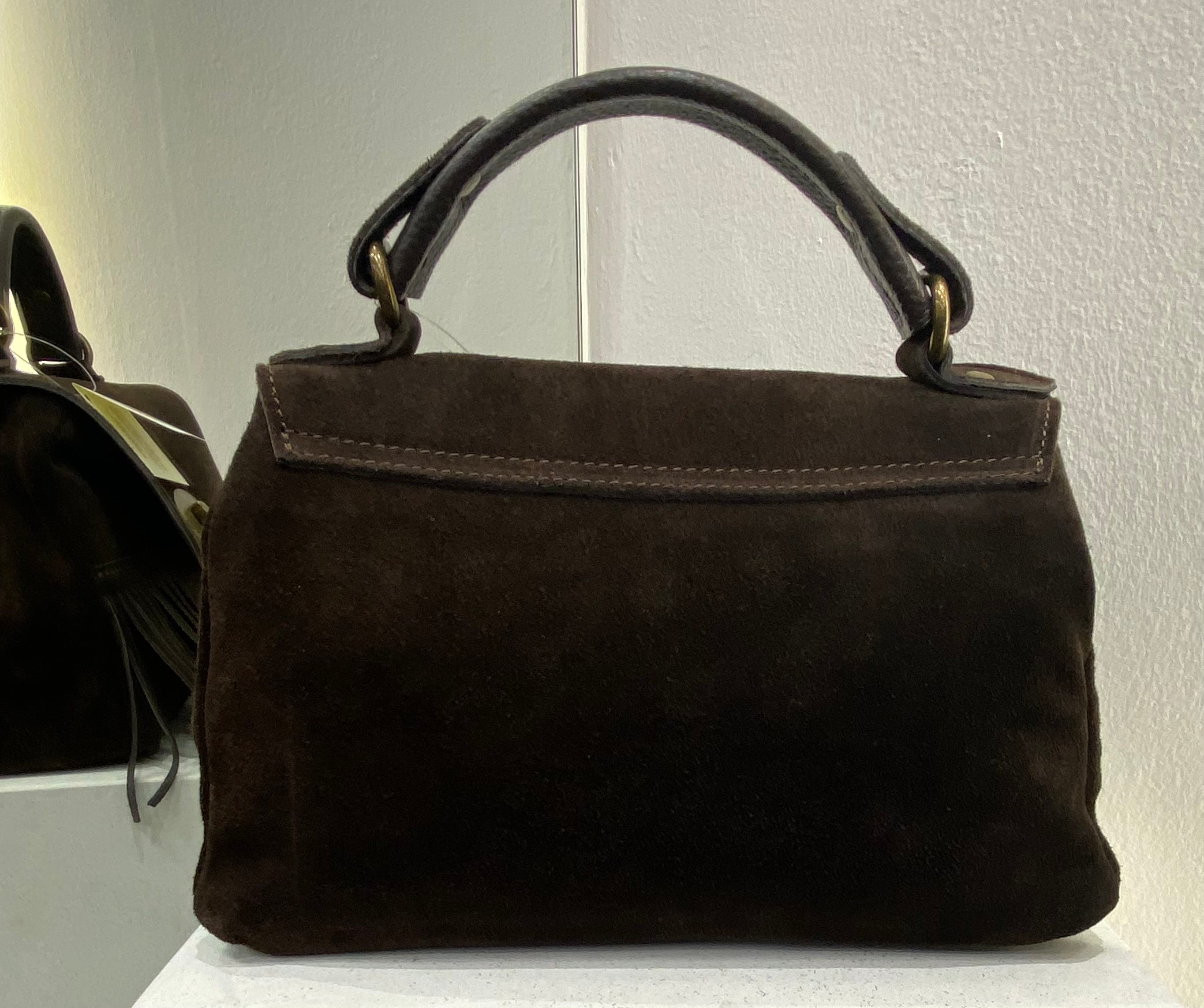 ERREBI - BORSA CAMOSCIO E FRANGE COLORI CIOCCOLATO E CUOIO