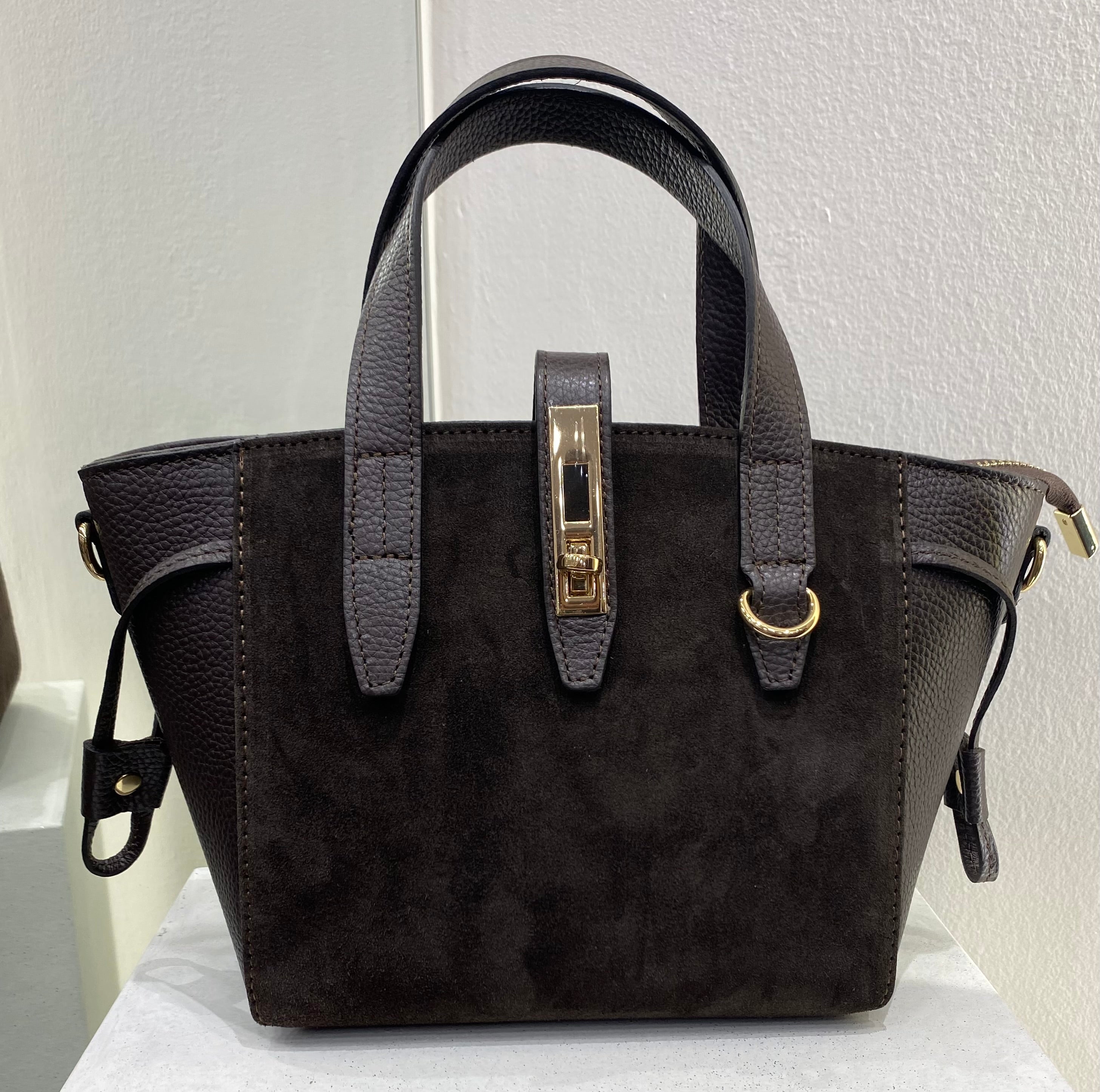 ERREBI - BORSA PELLE/CAMOSCIO COLORI CIOCCOLATO E VERDE