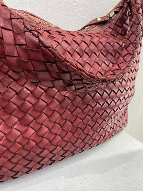 ERREBI - BORSA PELLE INTRECCIATA BORDEAUX