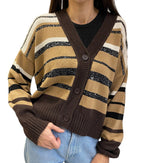 ANGELA DEVIS - CARDIGAN A RIGHE CON INSERTI PAILETTES