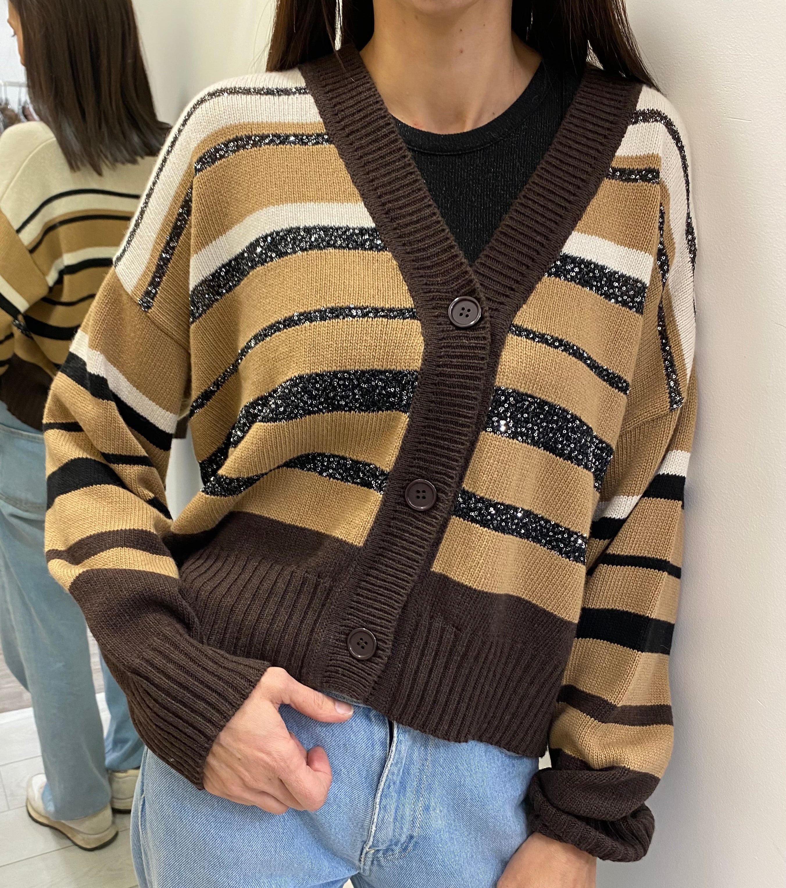 ANGELA DEVIS - CARDIGAN A RIGHE CON INSERTI PAILETTES