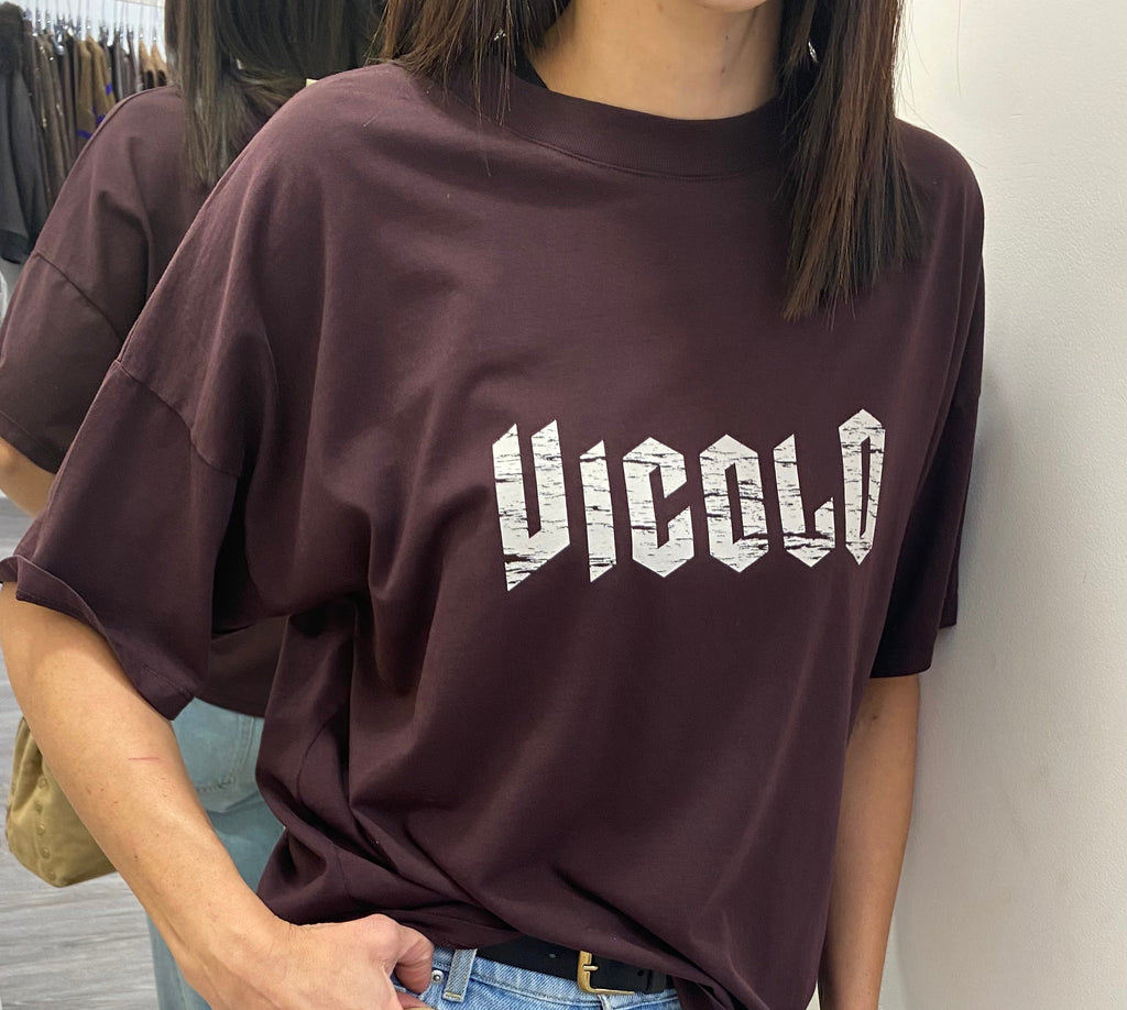 VICOLO - T-SHIRT PRUGNA CON LOGO