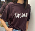 VICOLO - T-SHIRT PRUGNA CON LOGO