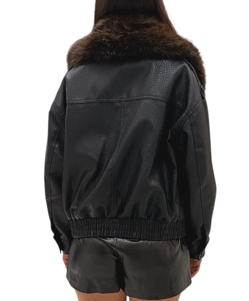 PHILIA LOFT-BOMBER ECOPELLE MARTELLATA CON COLLO FURRY