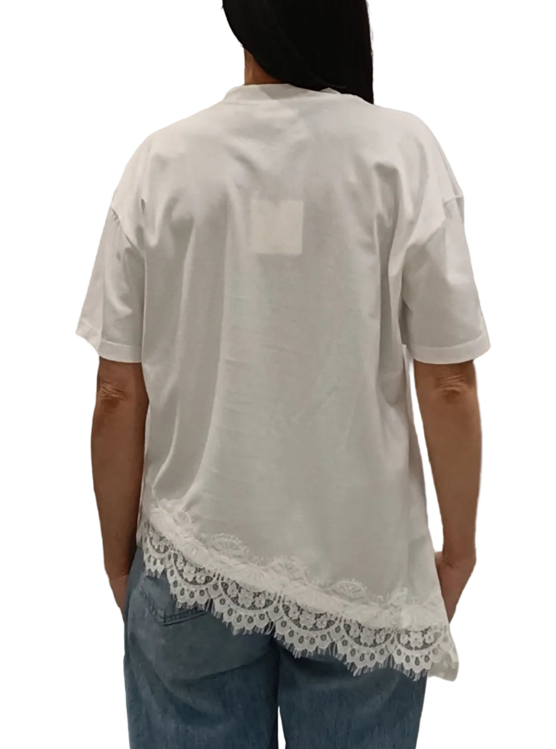 VICOLO-T SHIRT ASIMMETRICA INSERTI IN PIZZO