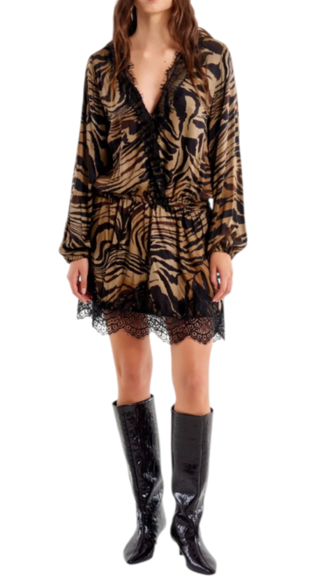 VICOLO-ABITO ANIMALIER MINI CON PIZZO