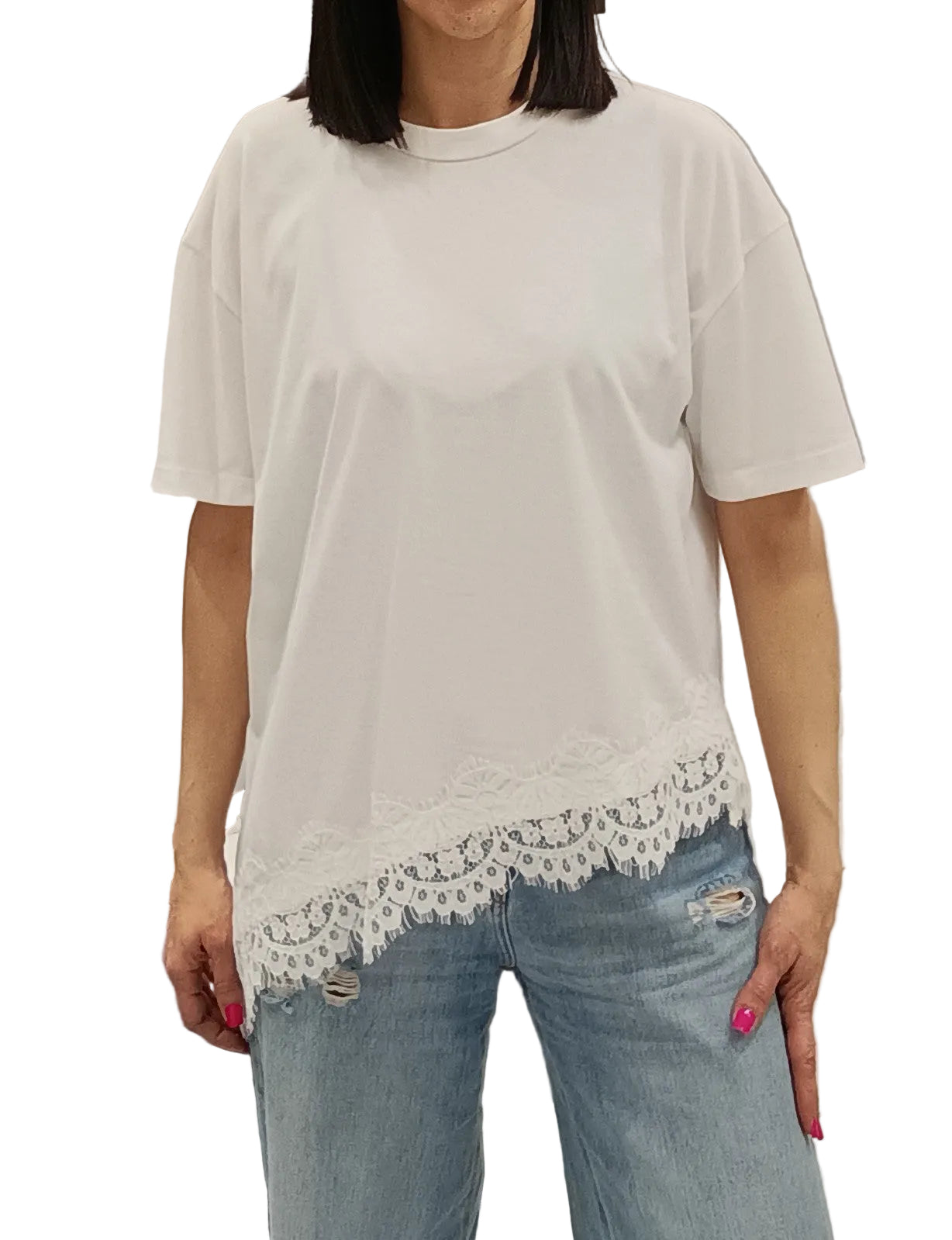 VICOLO-T SHIRT ASIMMETRICA INSERTI IN PIZZO
