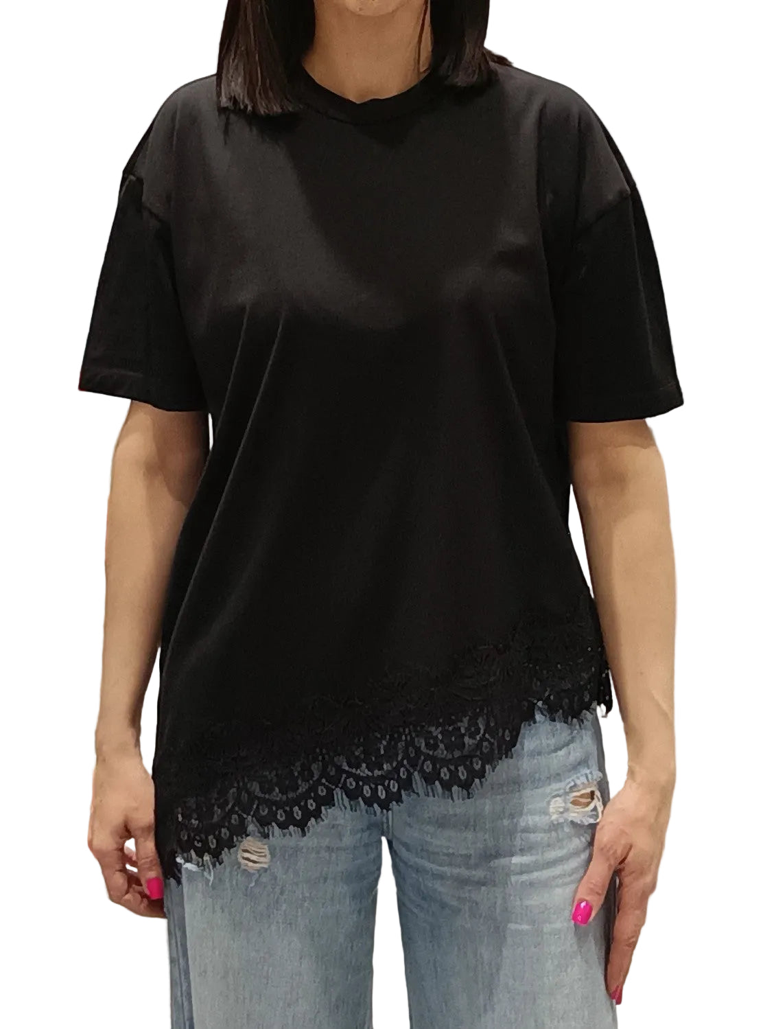 VICOLO-T SHIRT ASIMMETRICA INSERTI PIZZO