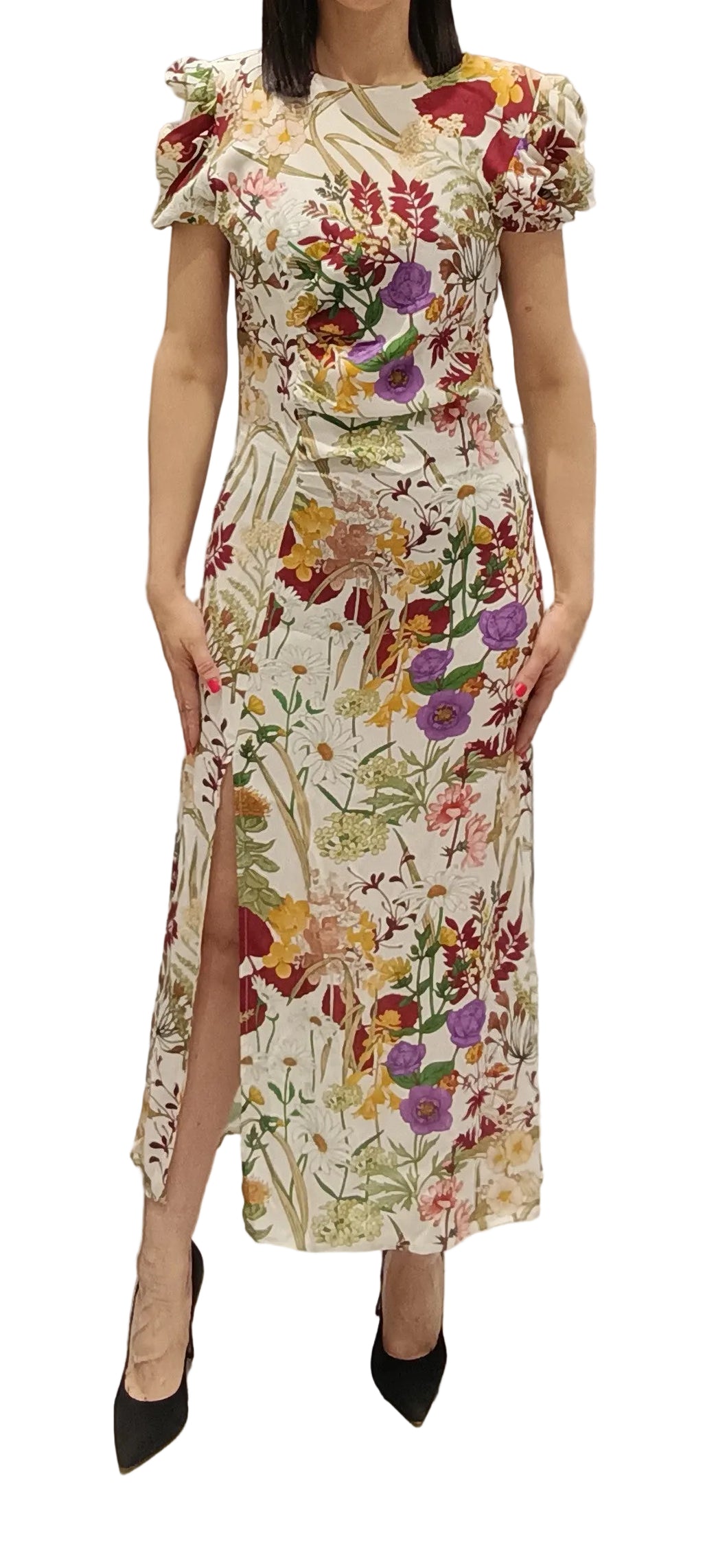VICOLO -ABITO MIDI FLOREALE CON ARRICCIATURA
