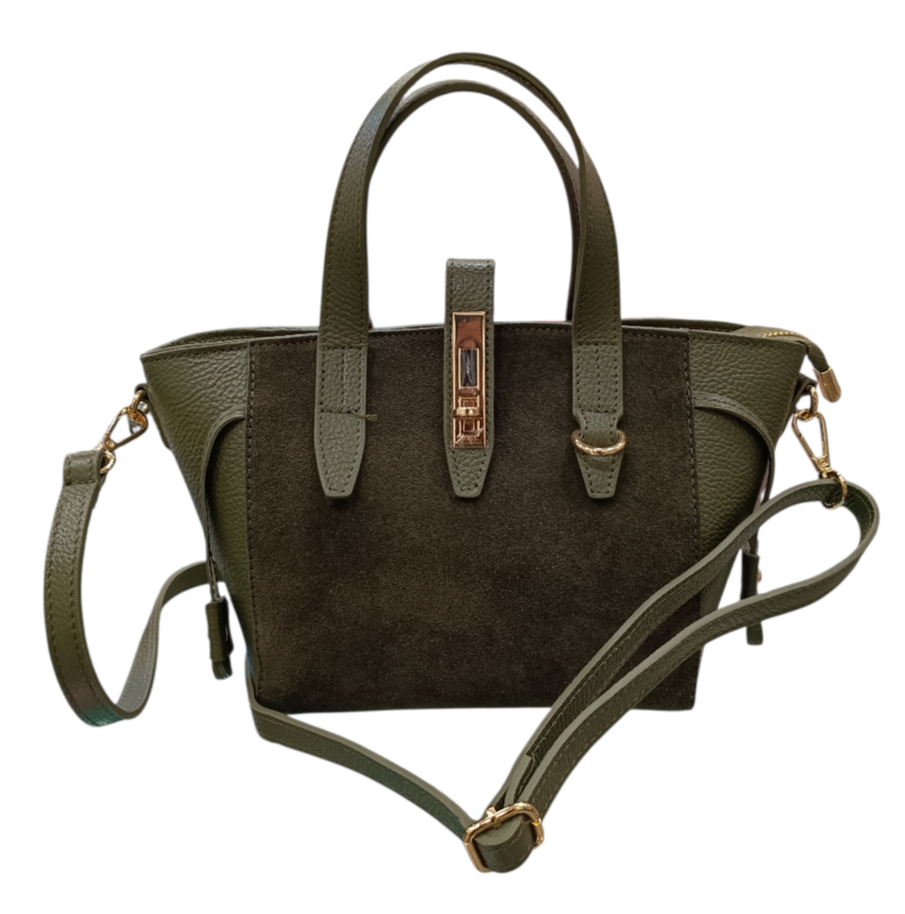 ERREBI - BORSA PELLE/CAMOSCIO COLORI CIOCCOLATO E VERDE