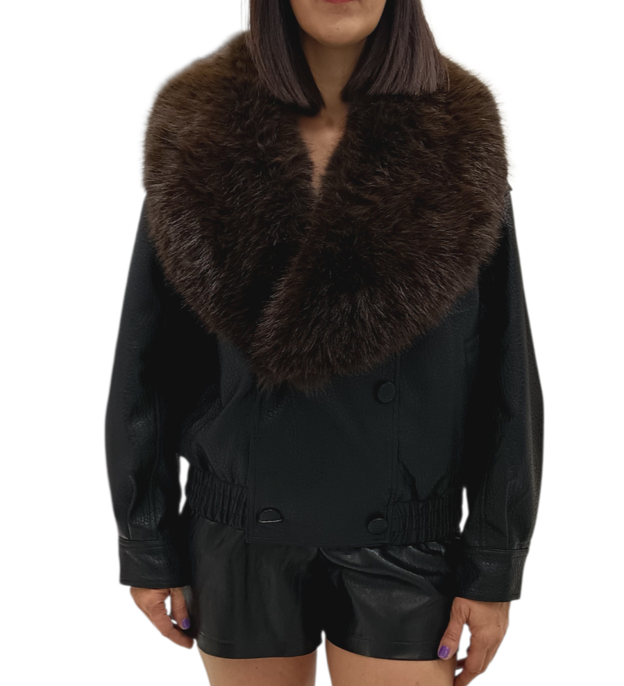 PHILIA LOFT-BOMBER ECOPELLE MARTELLATA CON COLLO FURRY