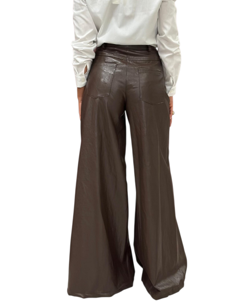 HAVEONE-PANTALONE PALAZZO IN ECOPELLE