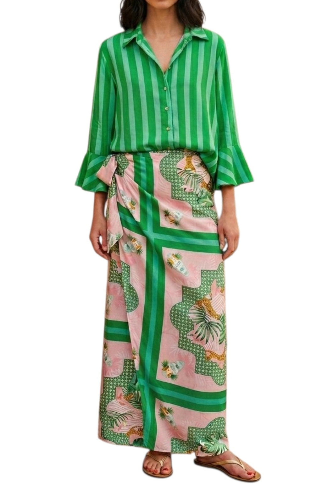 VICOLO-COMPLETO CAMICIA RIGHE + GONNA PAREO