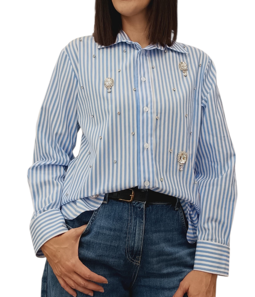 VICOLO-CAMICIA A RIGHE CON SWAROVSKI