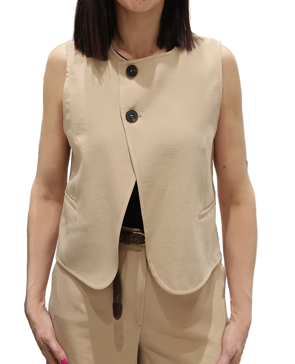 HAVEONE -GILET CROP DUE BOTTONI