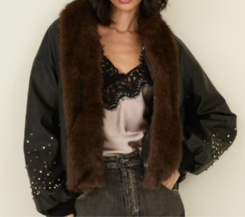 SOUVENIR - BOMBER PELLE CON ECOPELLICCIA E SWAROVSKI