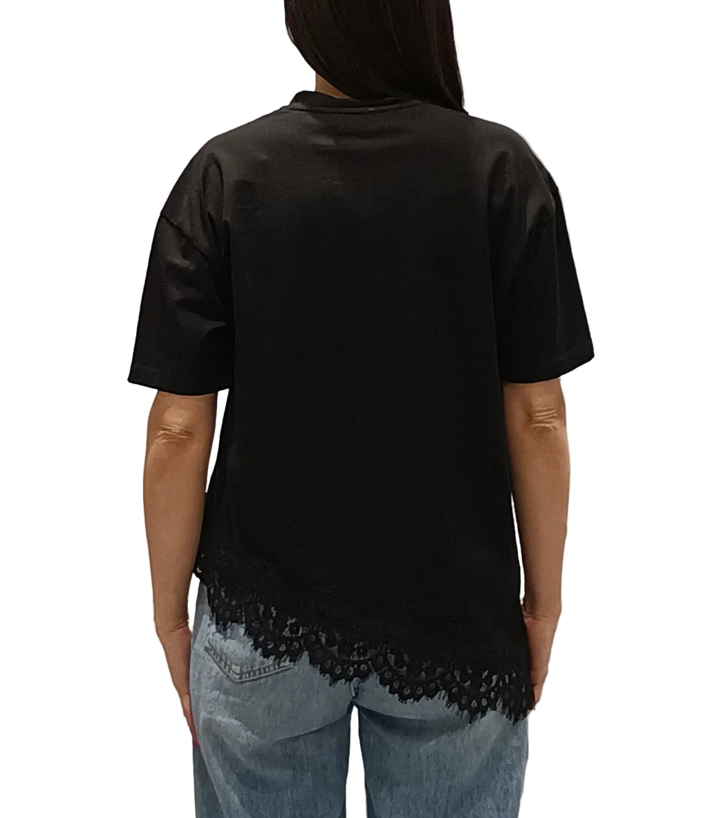 VICOLO-T SHIRT ASIMMETRICA INSERTI PIZZO