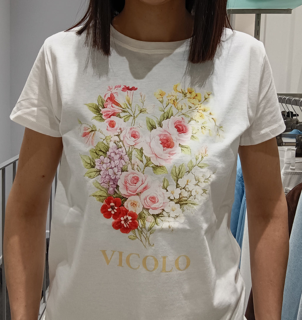 VICOLO-T SHIRT STAMPA FLOREALE